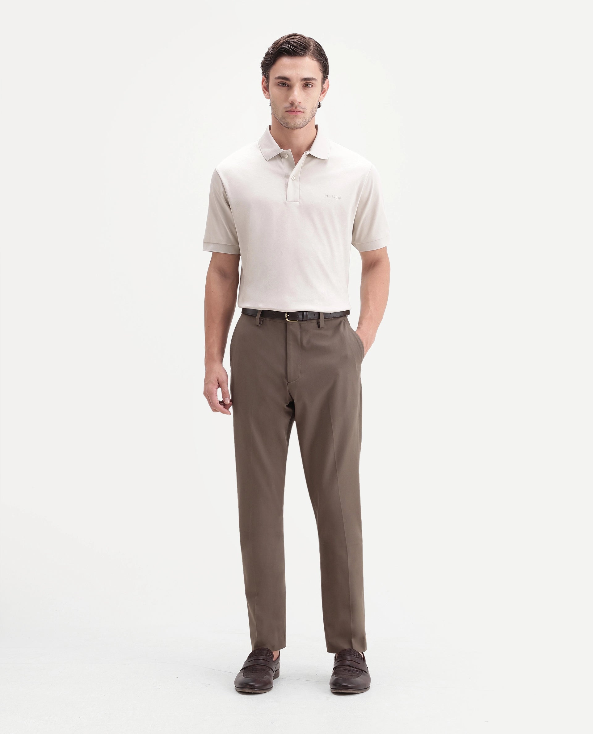 Rare Rabbit Men's Arcade-A26 Beige Polyester Blend Regular Fit Plain Trouser
