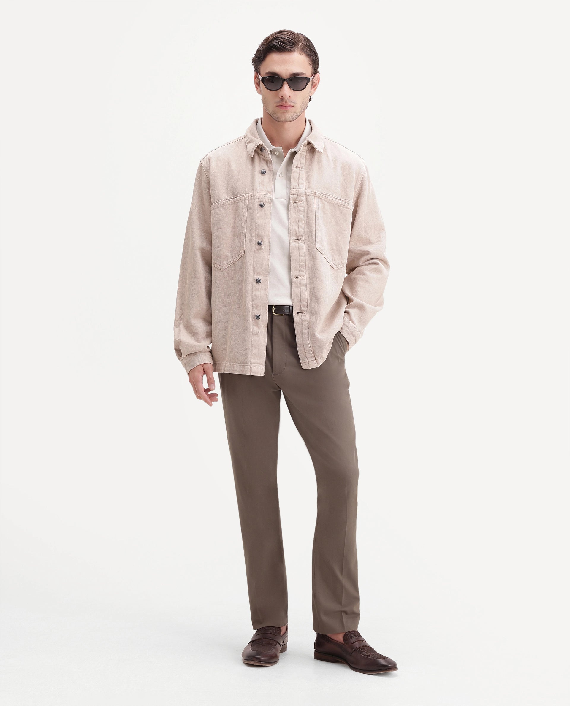 Rare Rabbit Men's Arcade-A26 Beige Polyester Blend Regular Fit Plain Trouser
