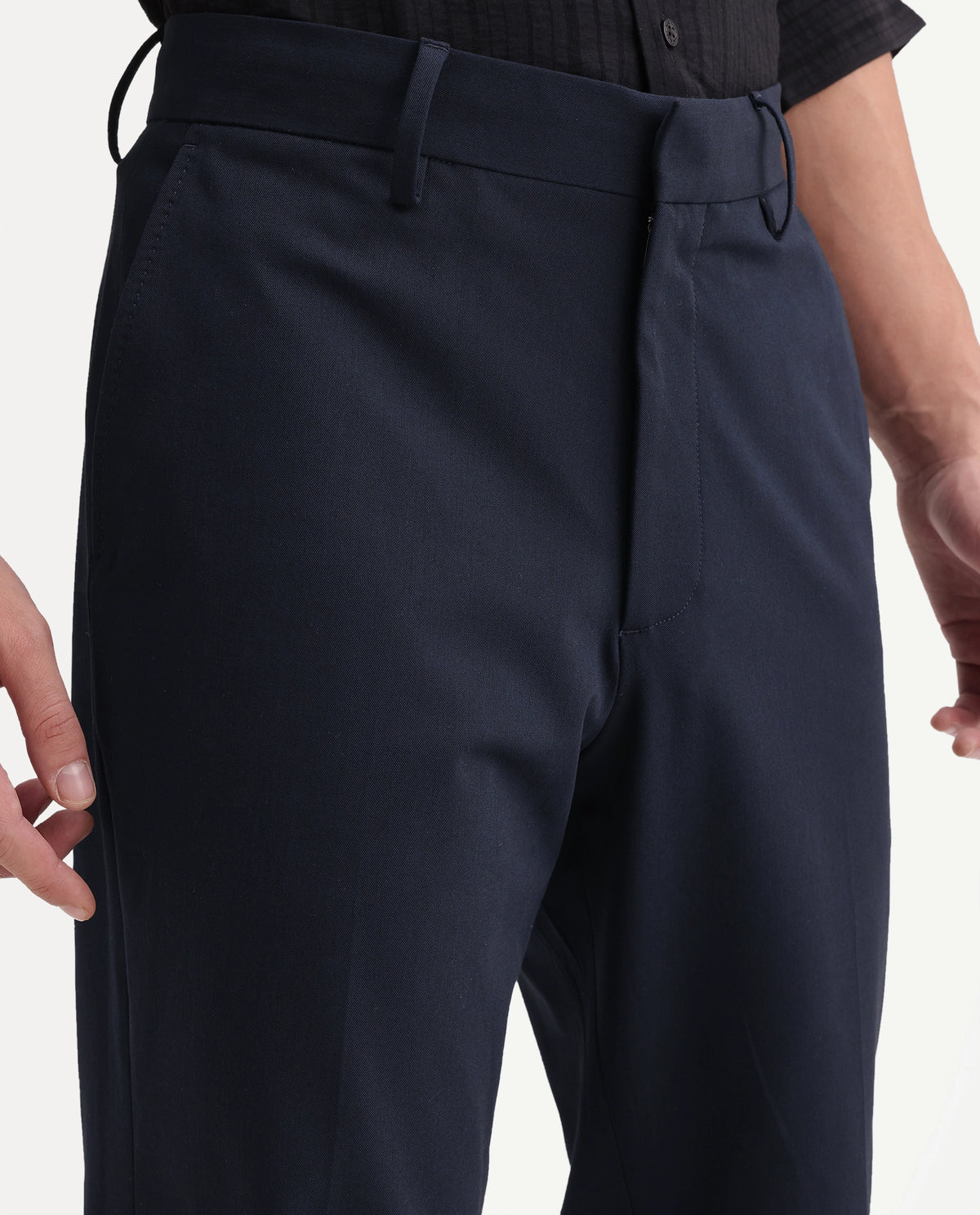 Rare Rabbit Men's Arcade-A26 Dark Navy Polyester Blend Regular Fit Plain Trouser