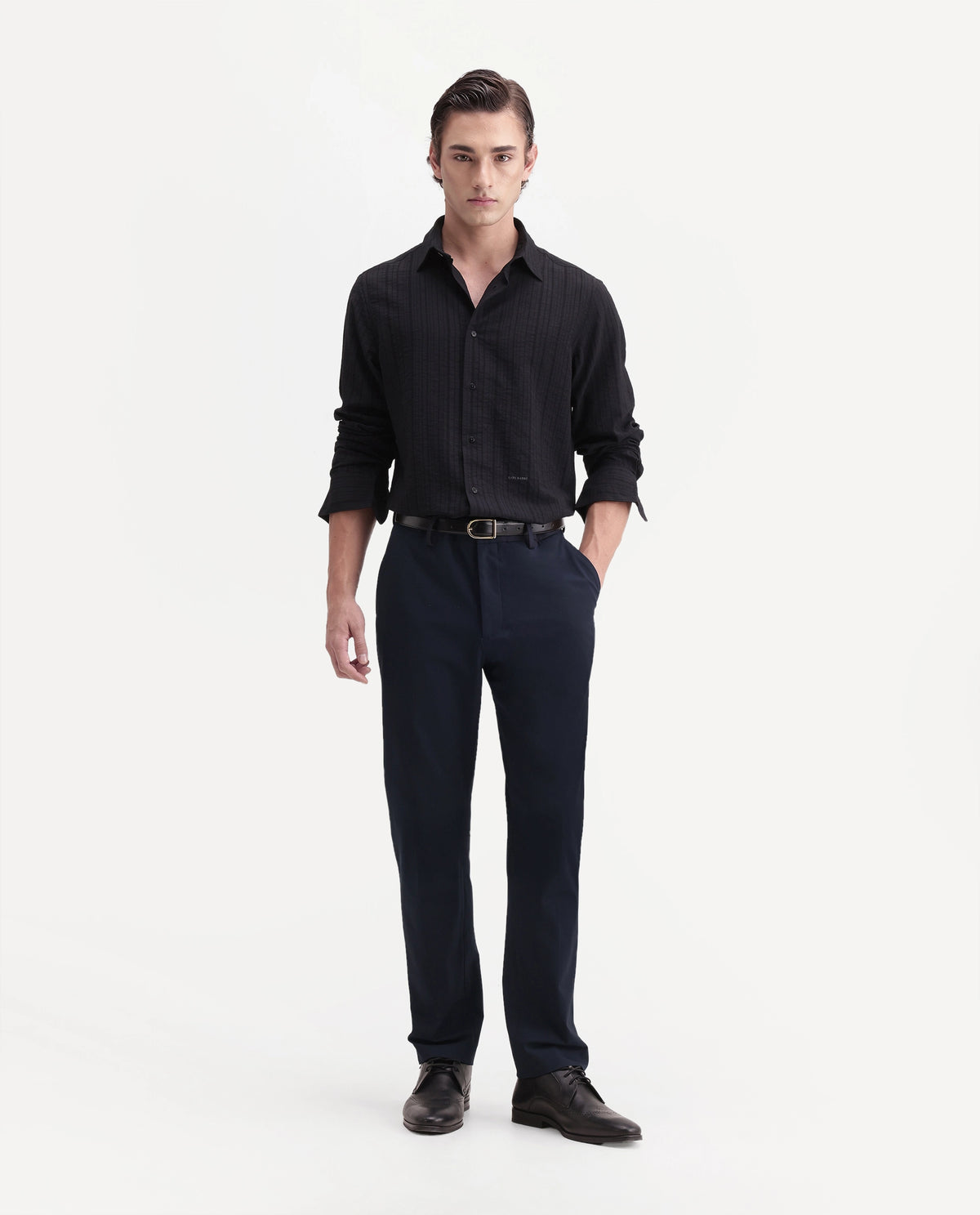 Rare Rabbit Men's Arcade-A26 Dark Navy Polyester Blend Regular Fit Plain Trouser