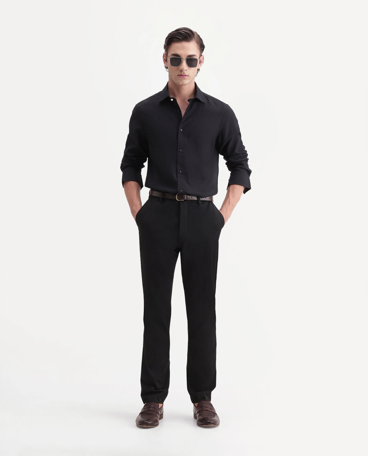 Rare Rabbit Men's Arcade-A26 Black Polyester Blend Regular Fit Plain Trouser