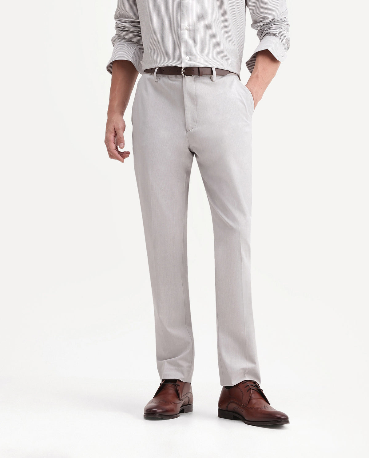 Rare Rabbit Men's Arcade-A26 Light Grey Polyester Blend Regular Fit Plain Trouser