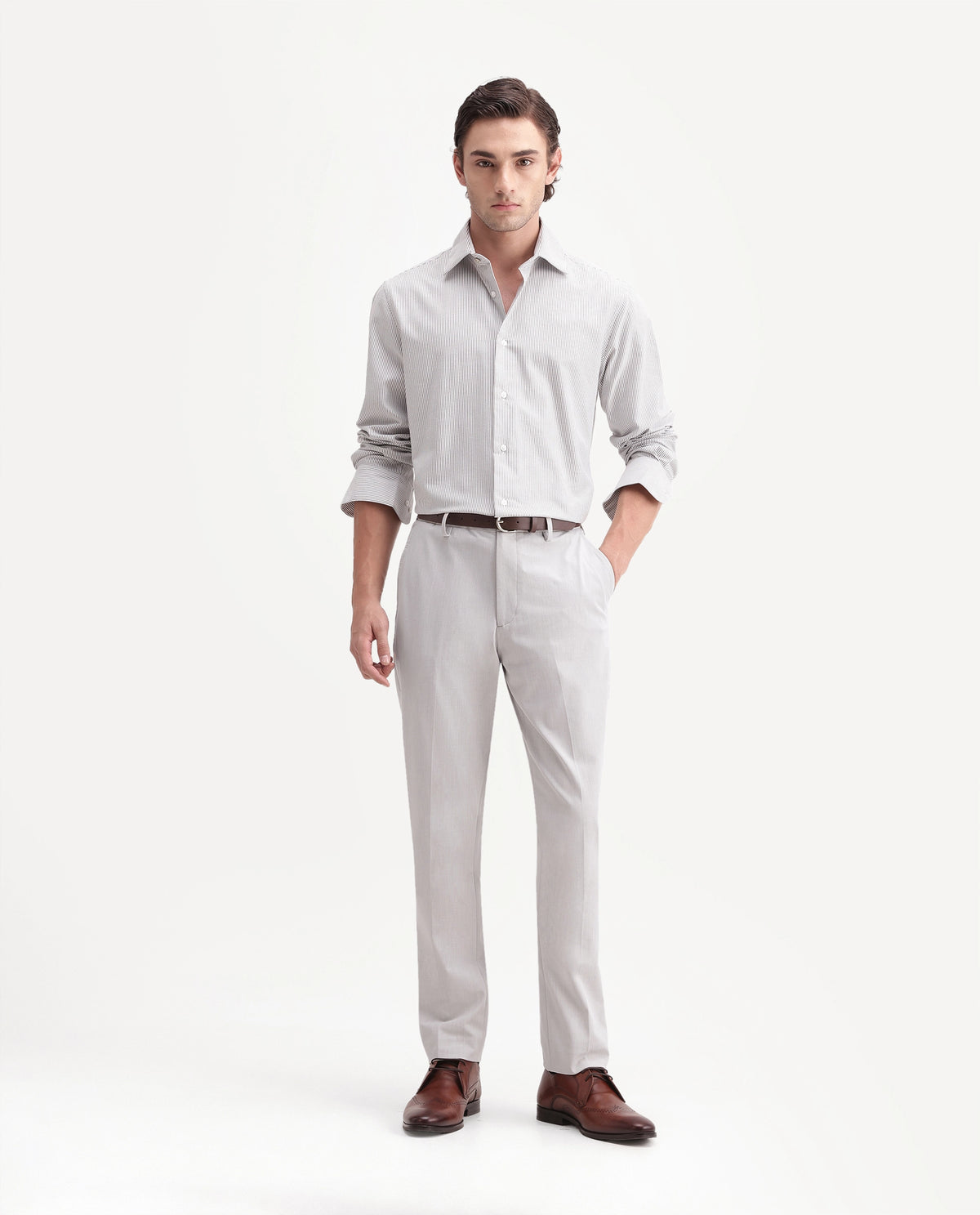 Rare Rabbit Men's Arcade-A26 Light Grey Polyester Blend Regular Fit Plain Trouser