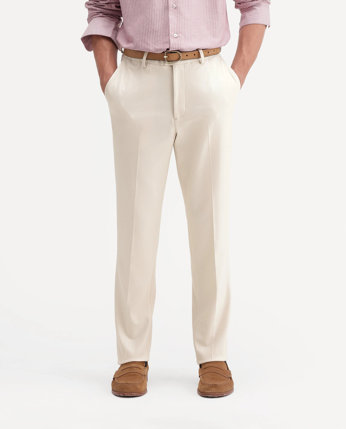 Rare Rabbit Men's Austin-A26 Off White Polyester Blend Regular Fit Plain Trouser