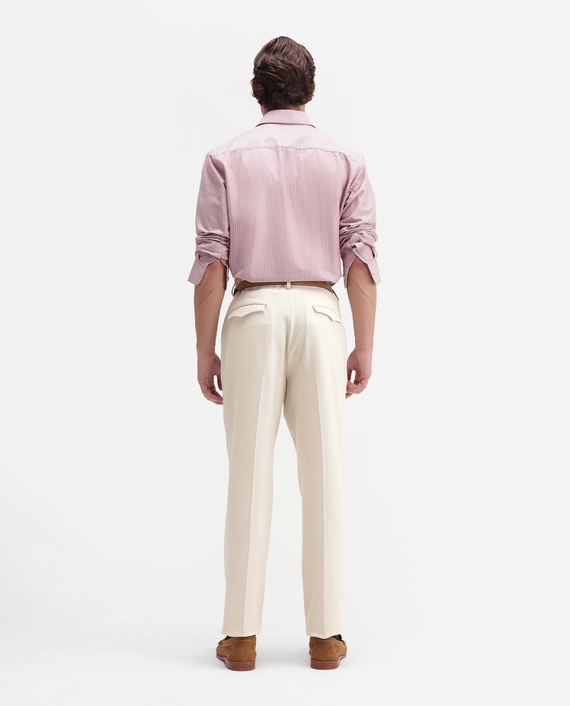 Rare Rabbit Men's Austin-A26 Off White Polyester Blend Regular Fit Plain Trouser