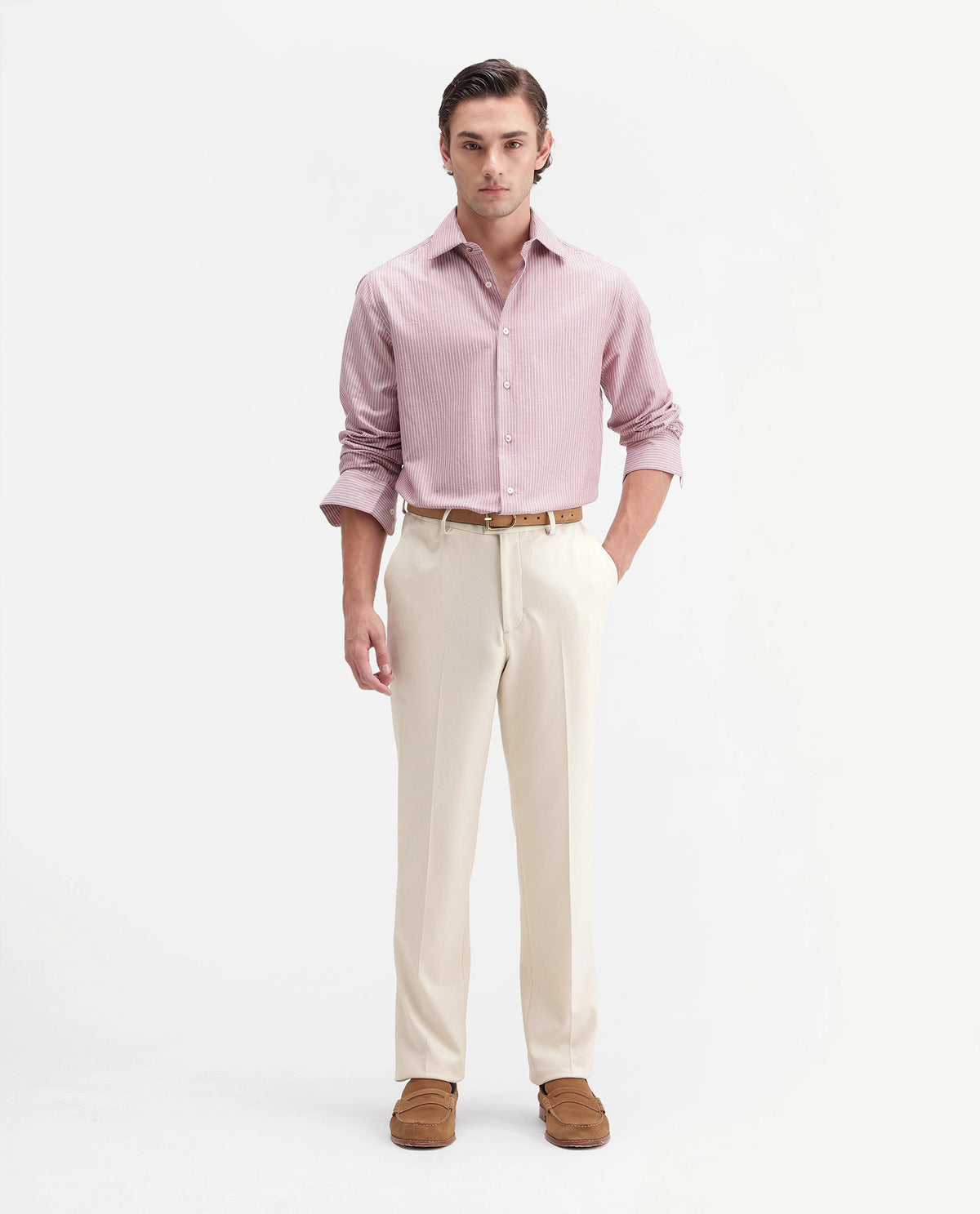 Rare Rabbit Men's Austin-A26 Off White Polyester Blend Regular Fit Plain Trouser