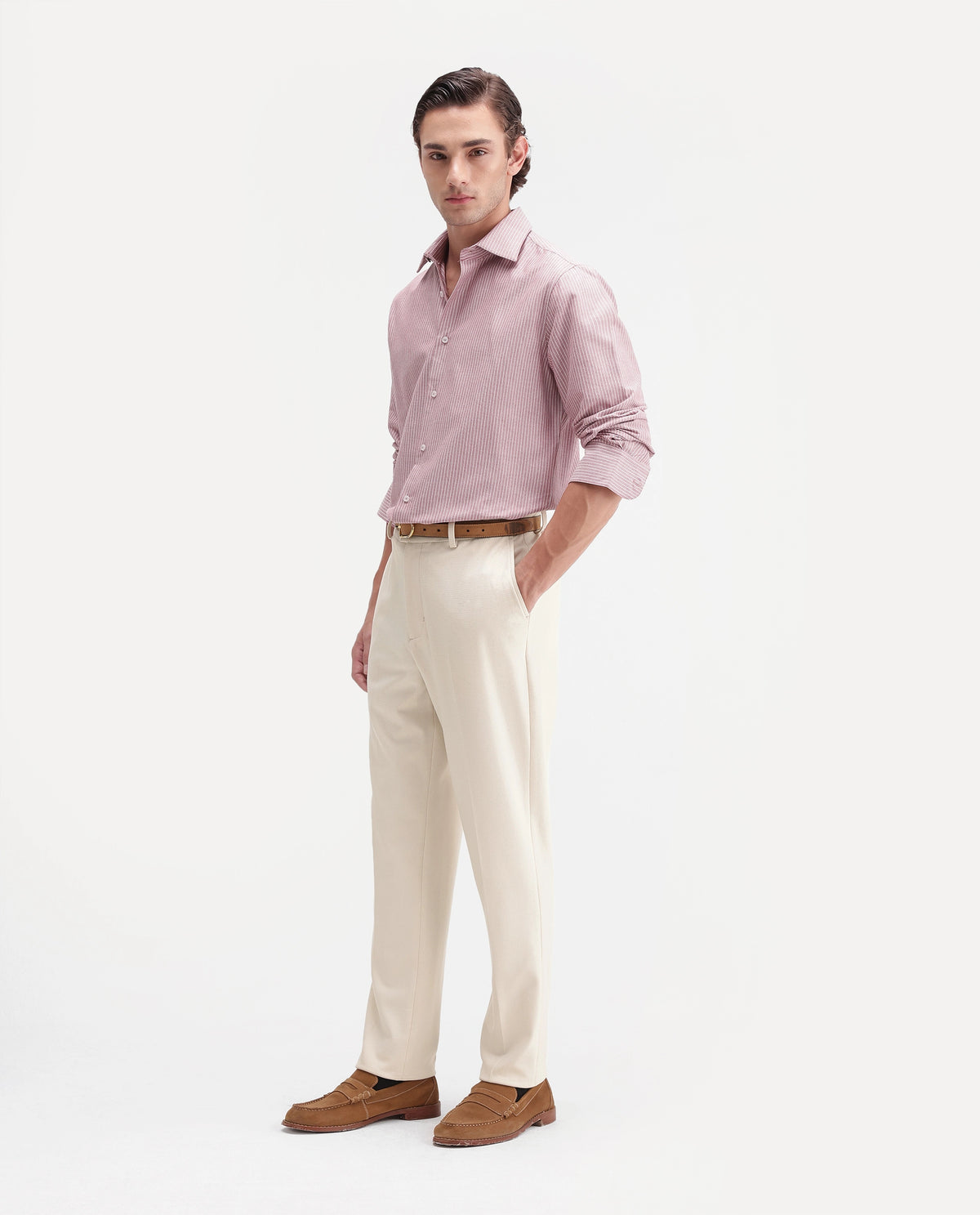 Rare Rabbit Men's Austin-A26 Off White Polyester Blend Regular Fit Plain Trouser