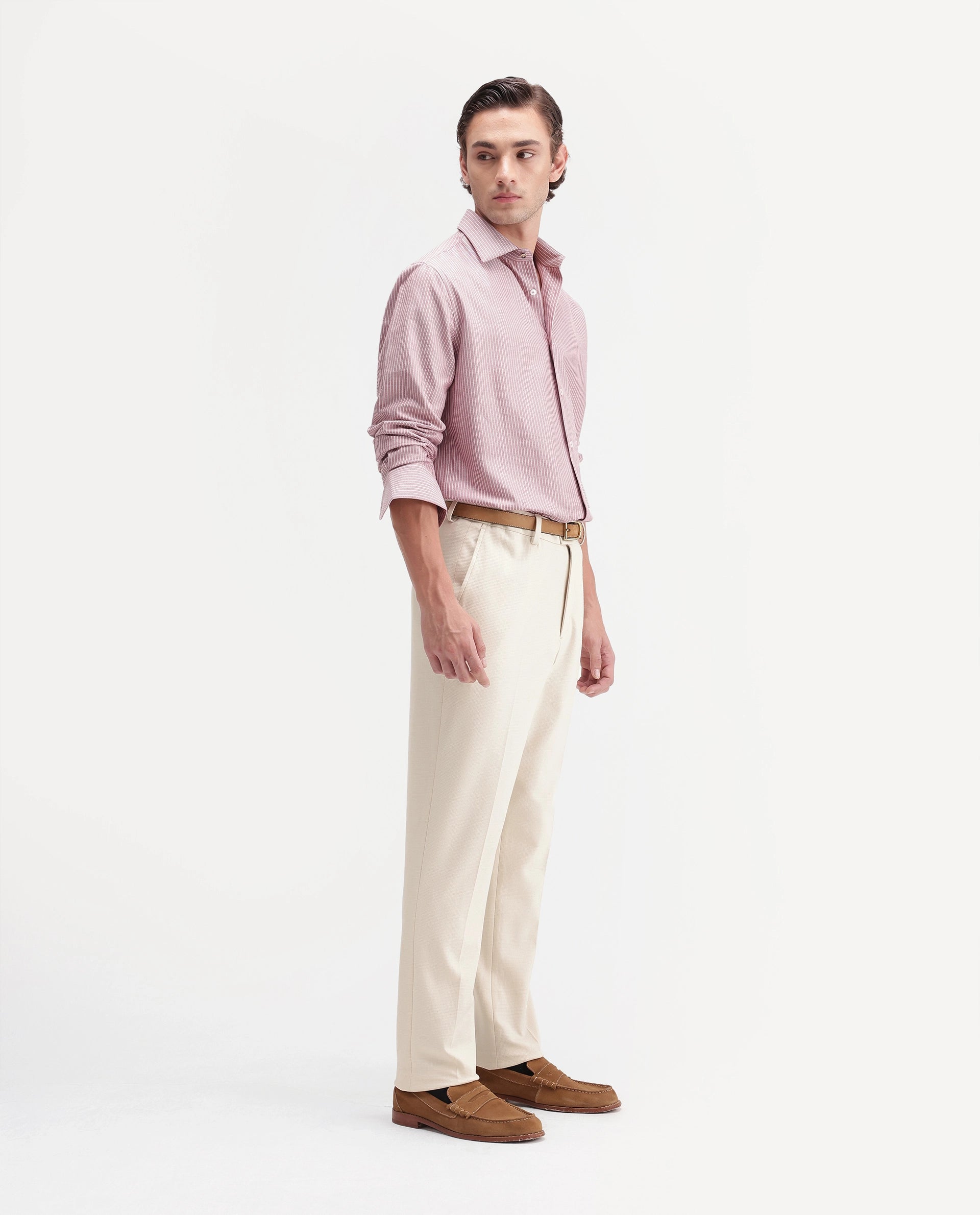 Rare Rabbit Men's Austin-A26 Off White Polyester Blend Regular Fit Plain Trouser