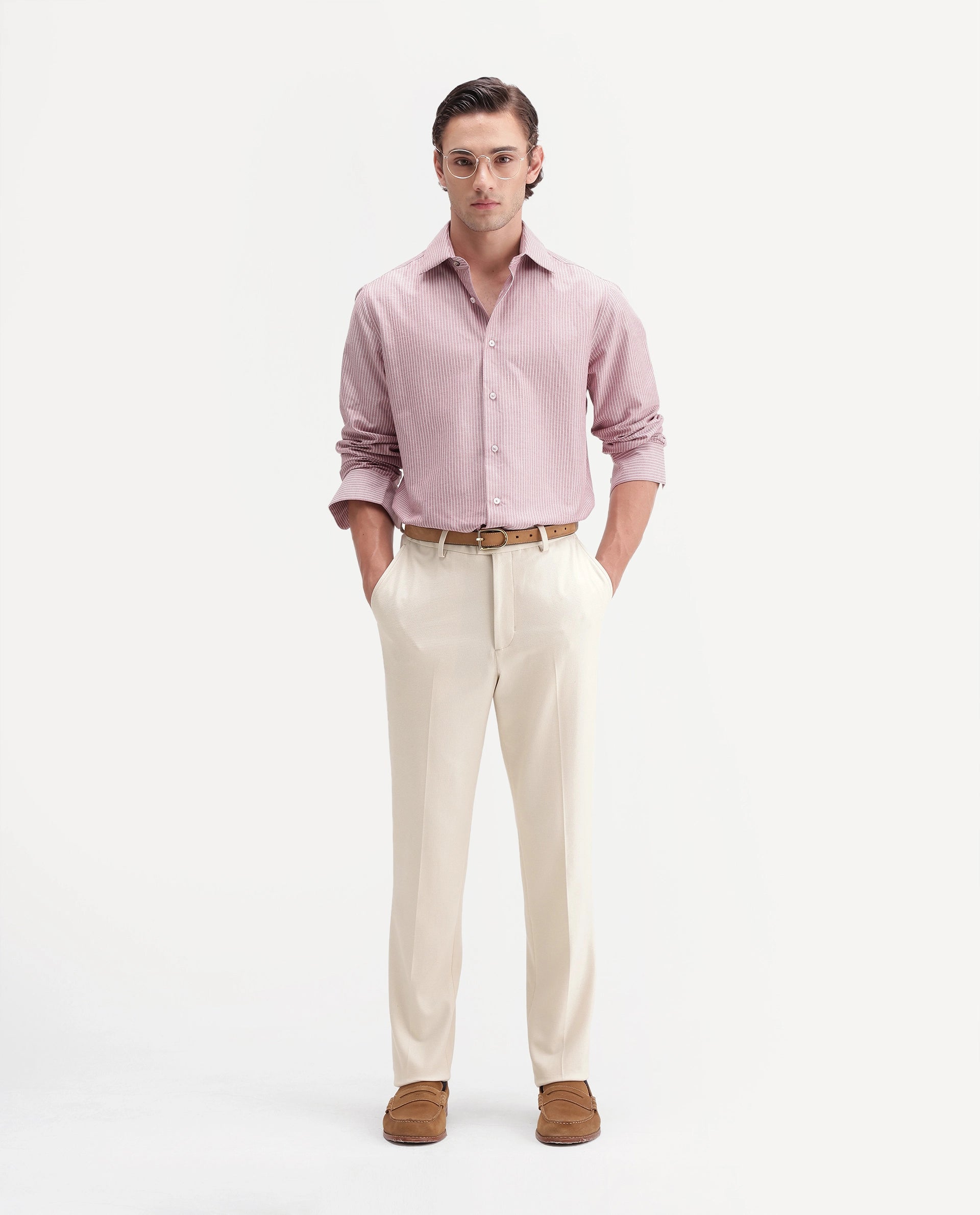 Rare Rabbit Men's Austin-A26 Off White Polyester Blend Regular Fit Plain Trouser