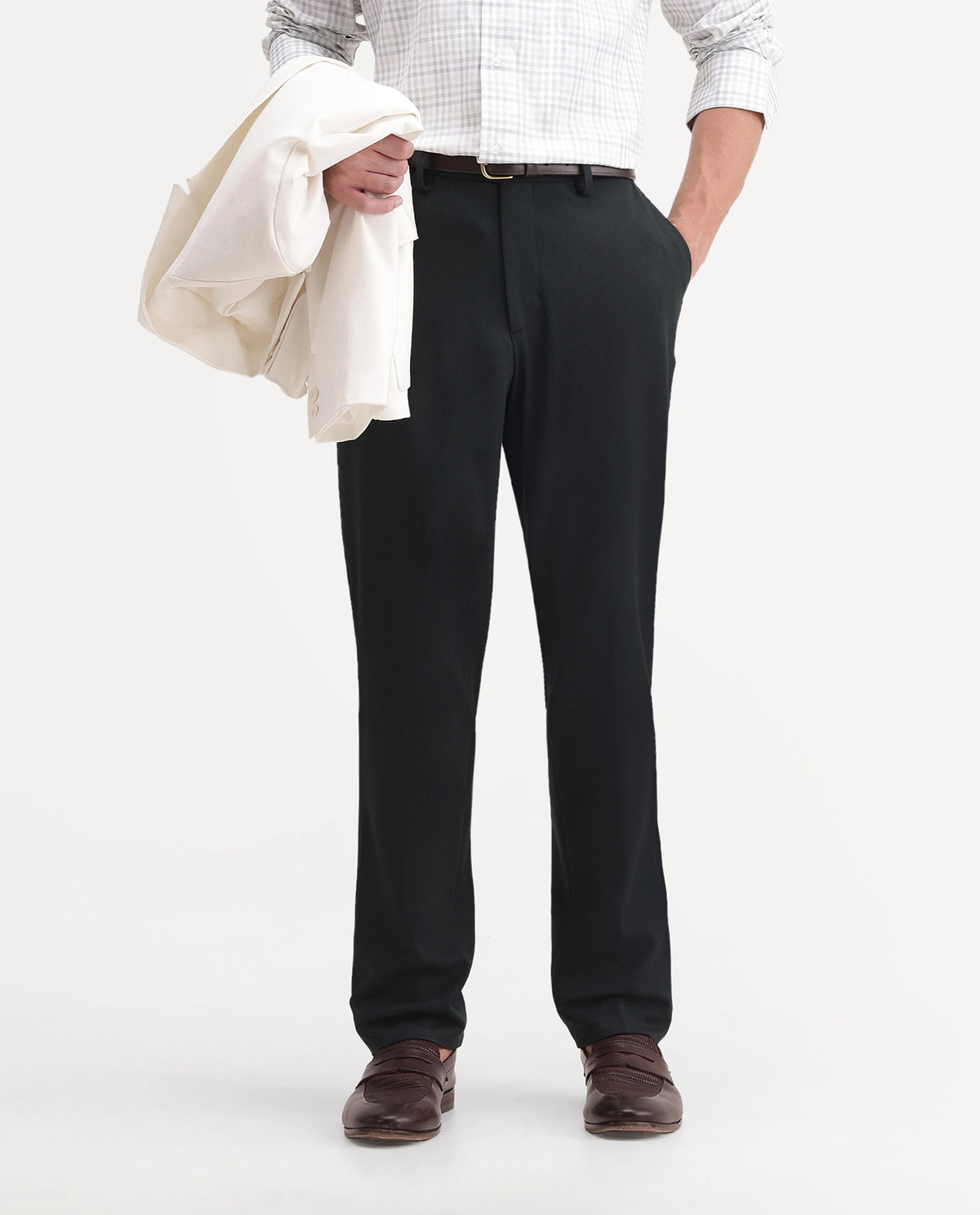 Rare Rabbit Men's Austin-A26 Dark Olive Polyester Blend Regular Fit Plain Trouser