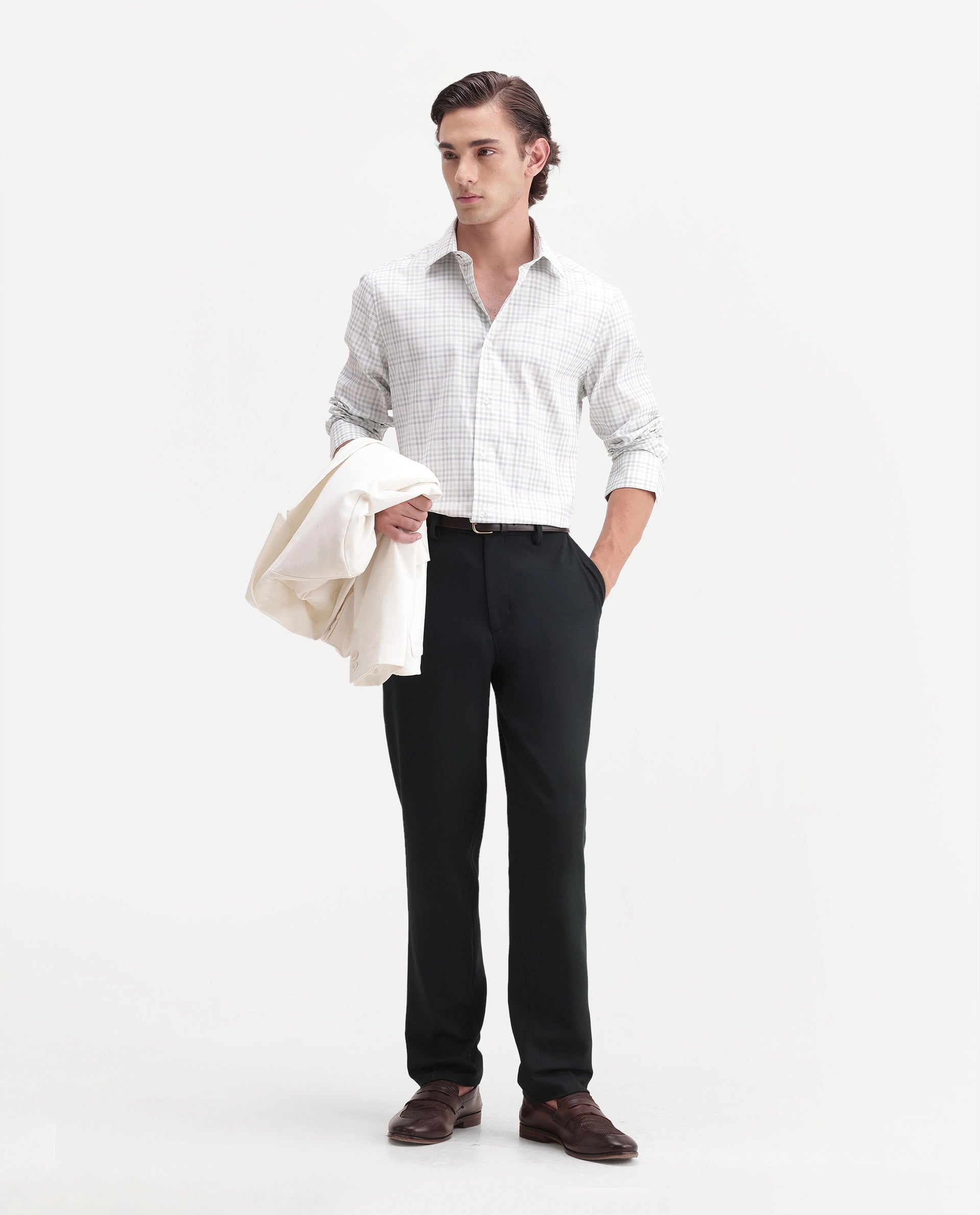 Rare Rabbit Men's Austin-A26 Dark Olive Polyester Blend Regular Fit Plain Trouser