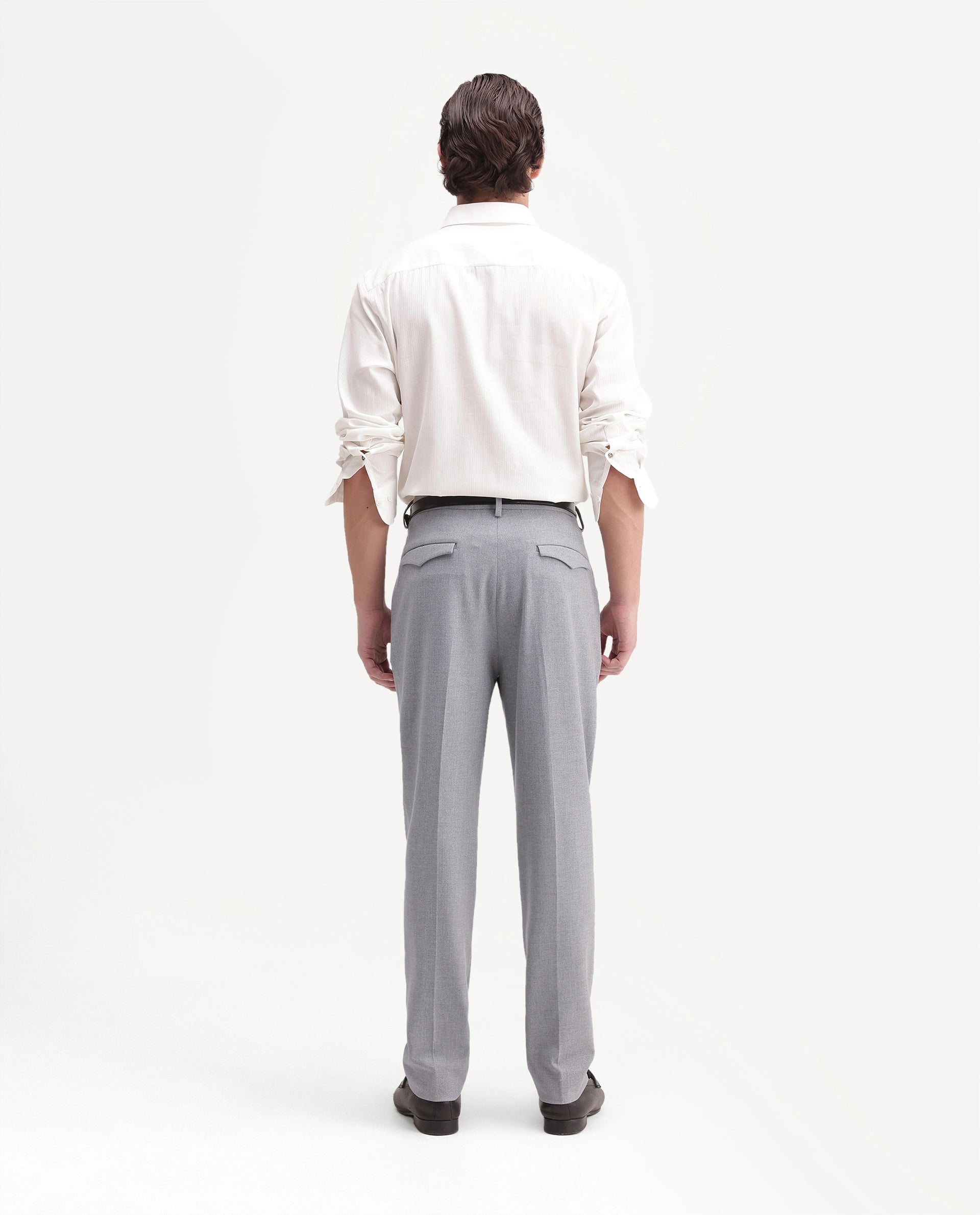 Rare Rabbit Men's Austin-A26 Light Grey Polyester Blend Regular Fit Plain Trouser