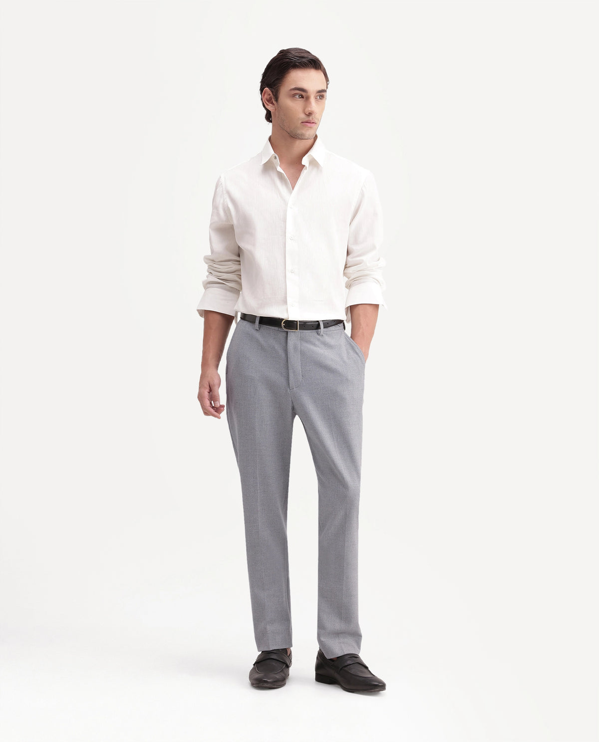 Rare Rabbit Men's Austin-A26 Light Grey Polyester Blend Regular Fit Plain Trouser