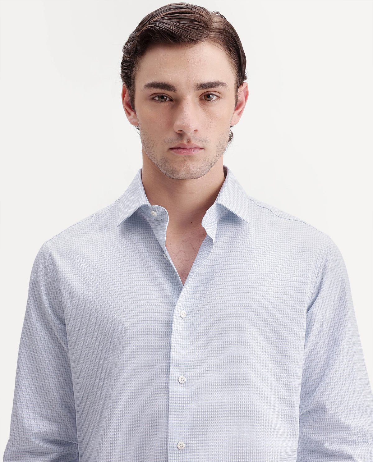 Rare Rabbit Men's Anaa Light Blue Cotton Spread Collar Regular Fit Checked Shirt