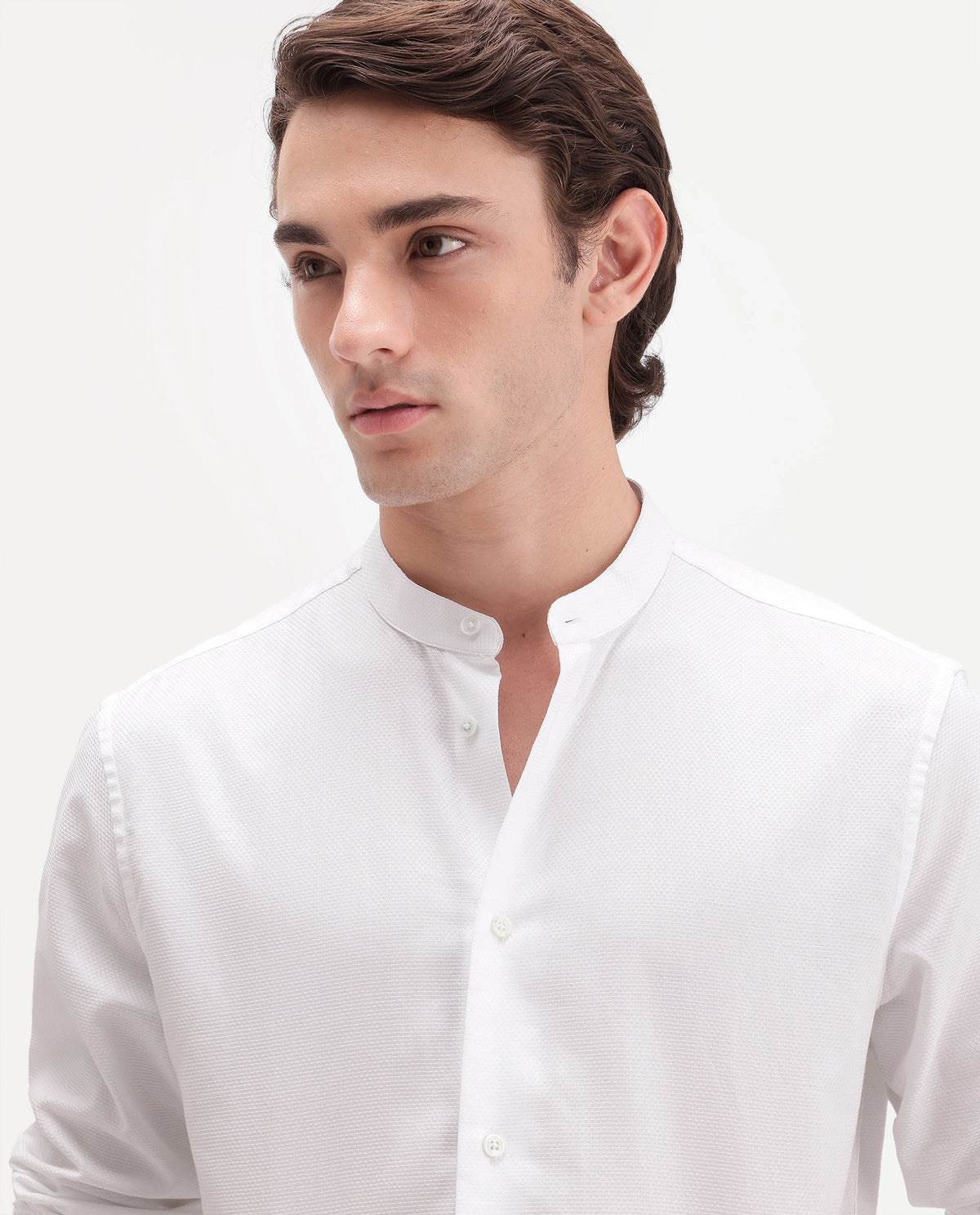 Rare Rabbit Men's Enigma White Cotton Mandarin Collar Regular Fit Plain Shirt