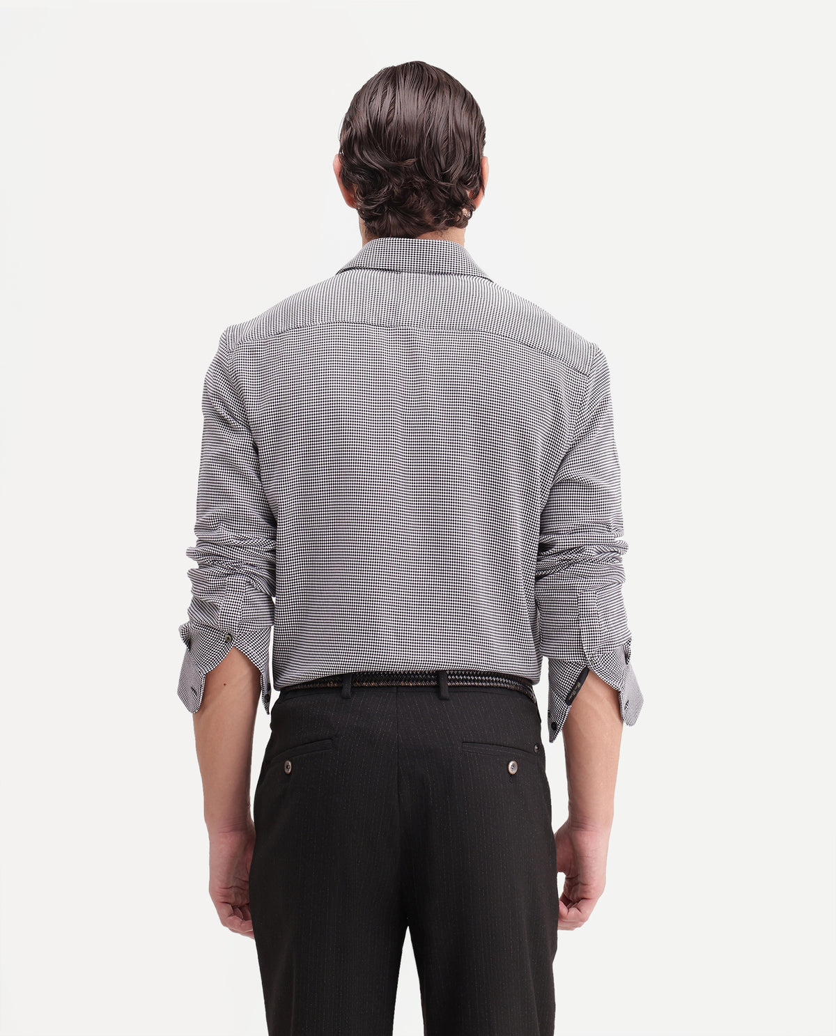 Rare Rabbit Men's Axel Black Cotton Blend Spread Collar Relaxed Fit Embroidered Shirt