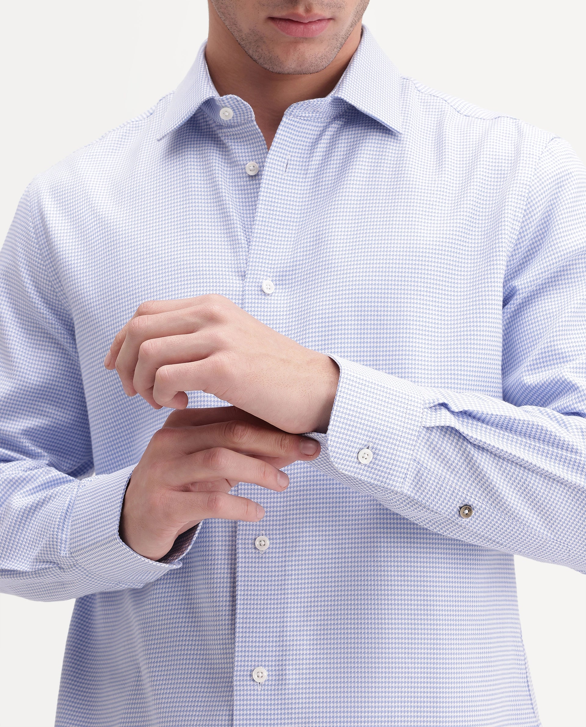 Rare Rabbit Men's Sang Blue Cotton Spread Collar Regular Fit Checked Shirt