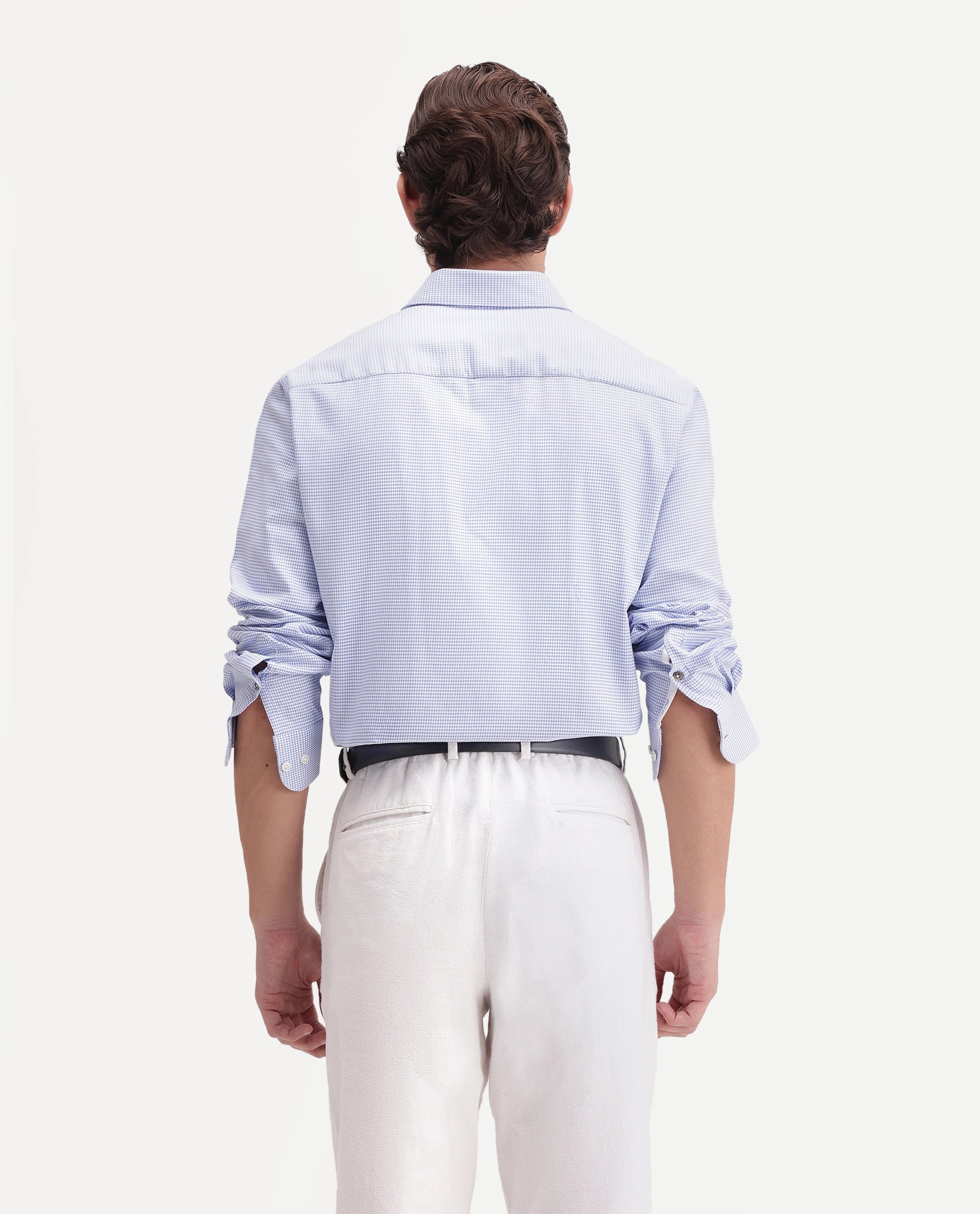 Rare Rabbit Men's Sang Blue Cotton Spread Collar Regular Fit Checked Shirt