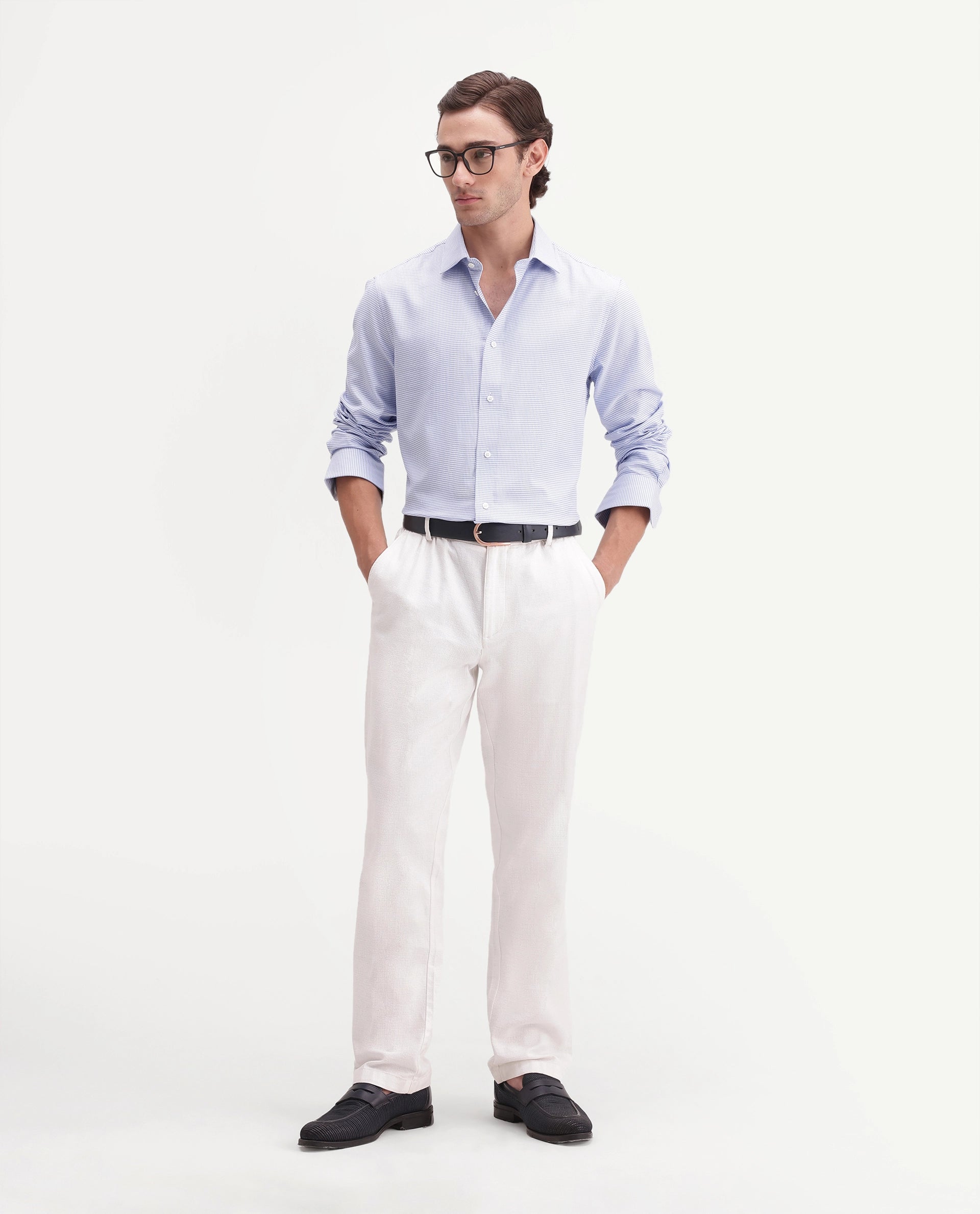 Rare Rabbit Men's Sang Blue Cotton Spread Collar Regular Fit Checked Shirt