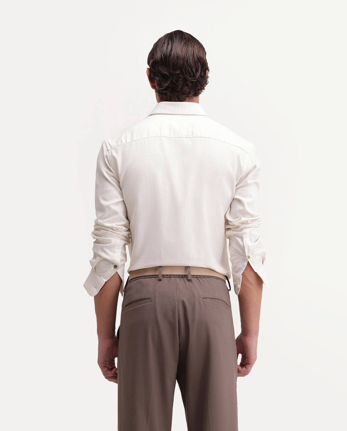 Rare Rabbit Men's Aran Beige Cotton Spread Collar Regular Fit Jacquard Shirt
