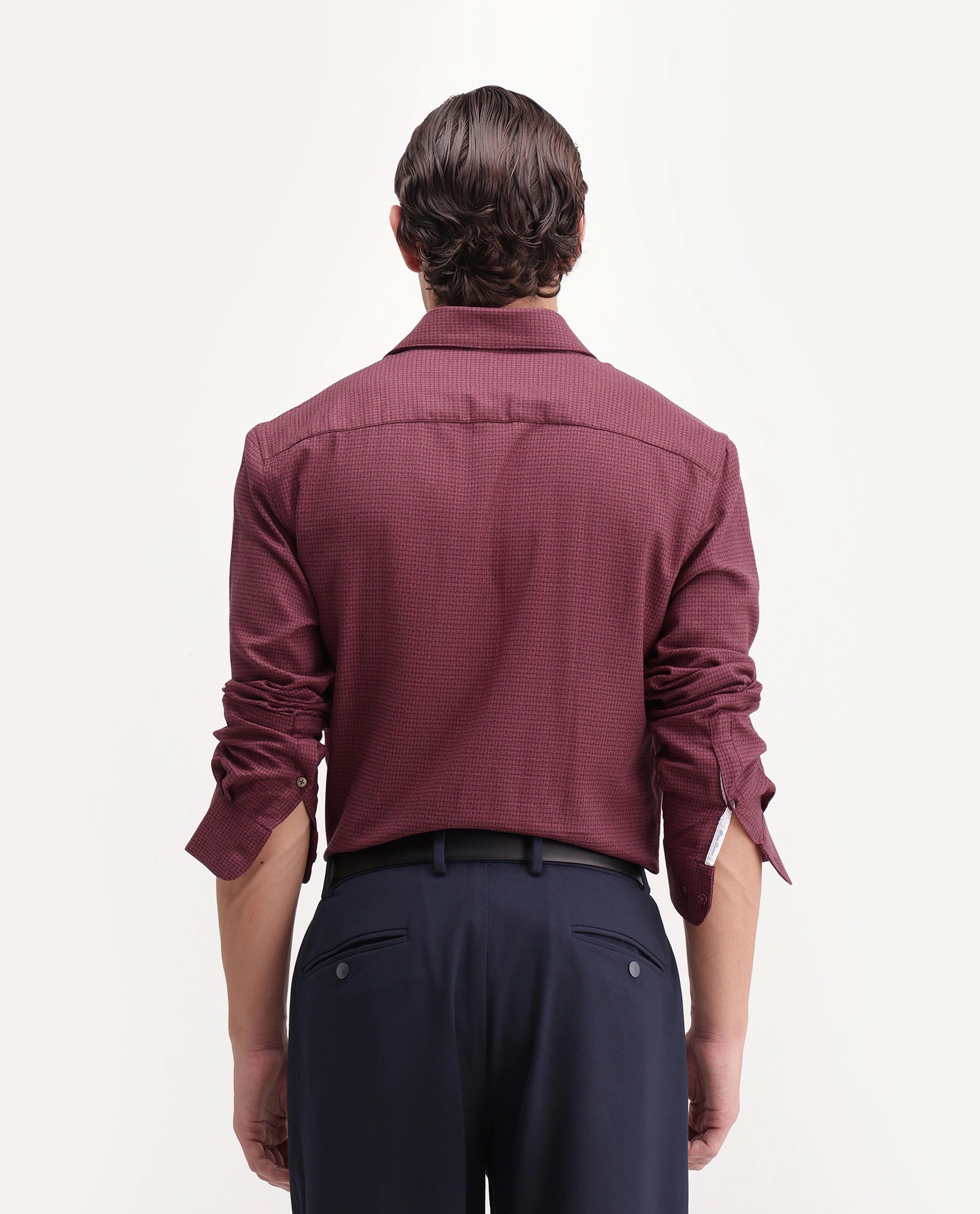 Rare Rabbit Men's Aran Red Cotton Spread Collar Regular Fit Jacquard Shirt