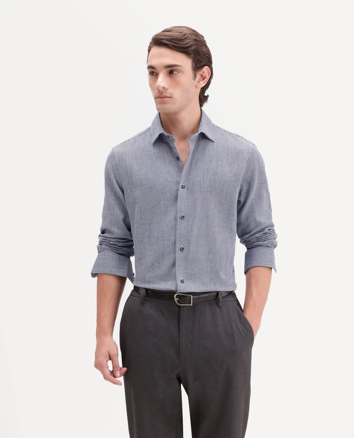 Rare Rabbit Men's Diff Black Cotton Spread Collar Regular Fit Checked Shirt