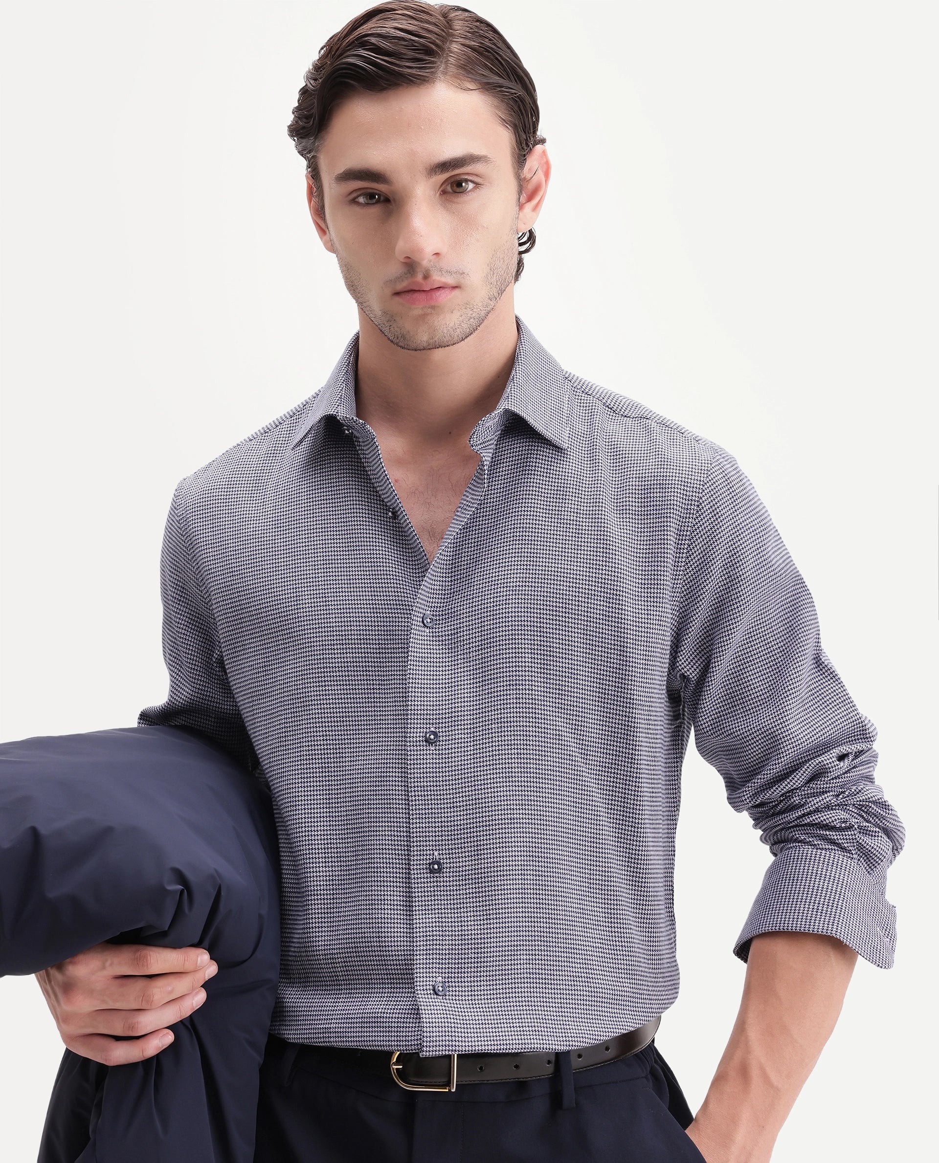 Rare Rabbit Men's Diff Blue Cotton Spread Collar Regular Fit Checked Shirt