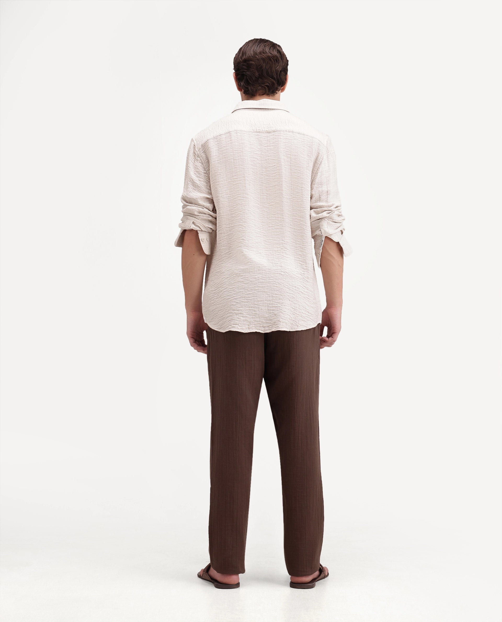 Rare Rabbit Men's Pastor-Aw26 Primary Brown Cotton Button And Zip Regular Plain Trouser