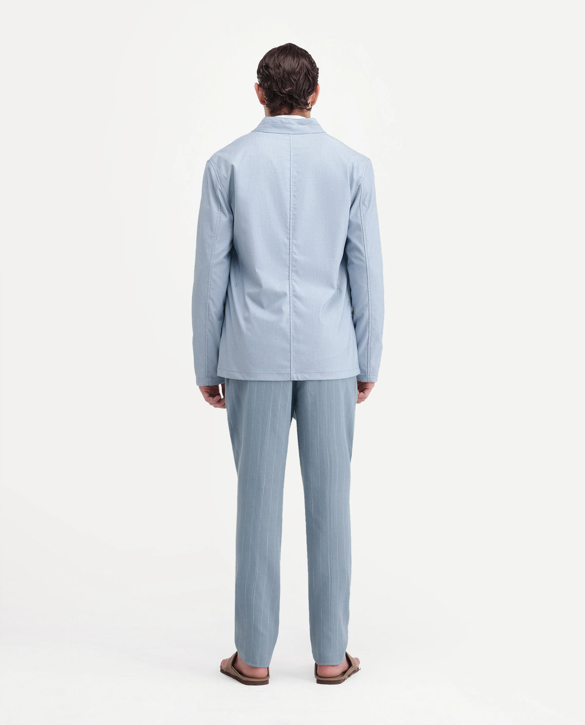 Rare Rabbit Men's Jlo-A26 Light Blue Linen Blend Button And Zip Regular Striped Trouser