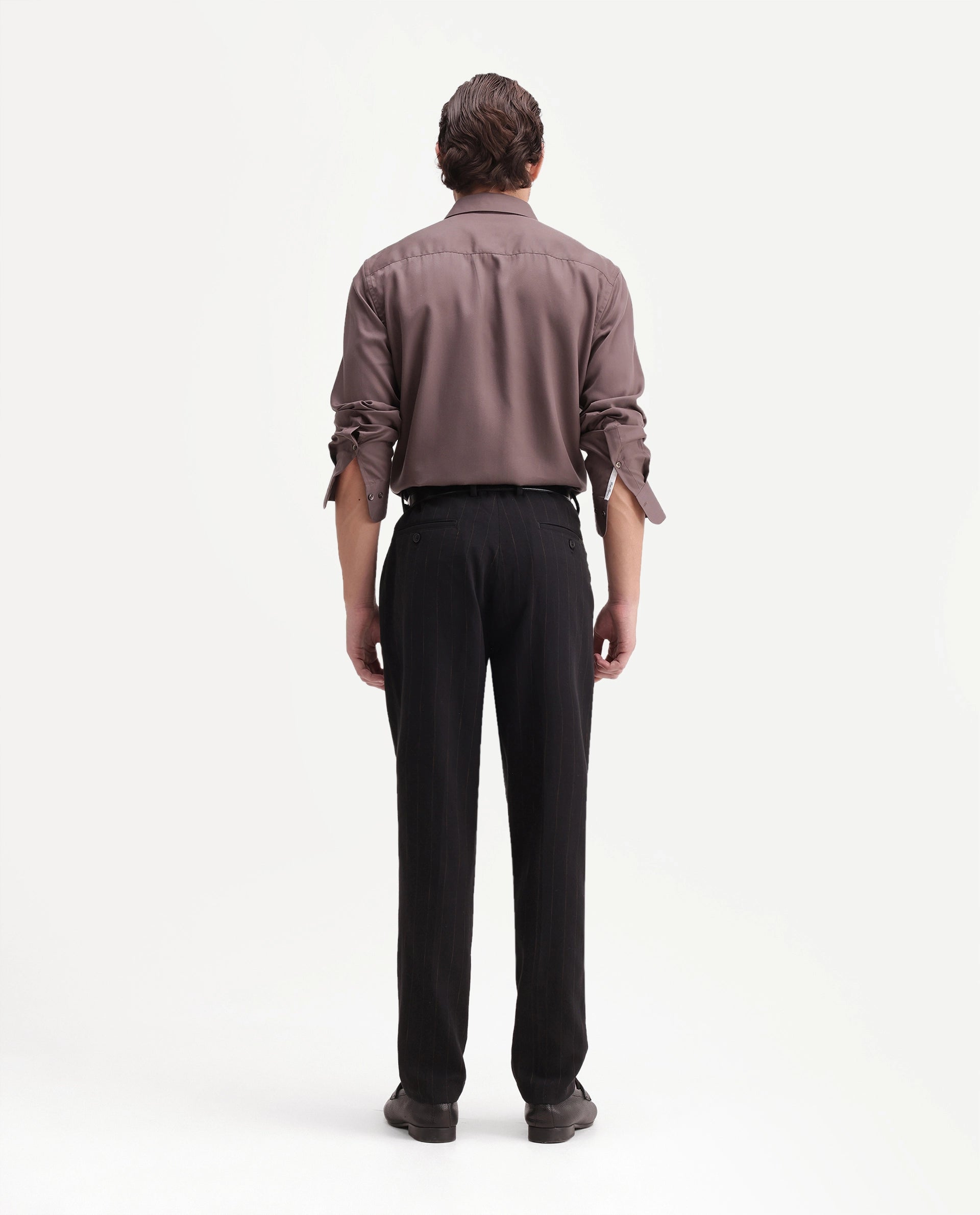 Rare Rabbit Men's Jlo-A26 Primary Black Linen Blend Button And Zip Regular Striped Trouser