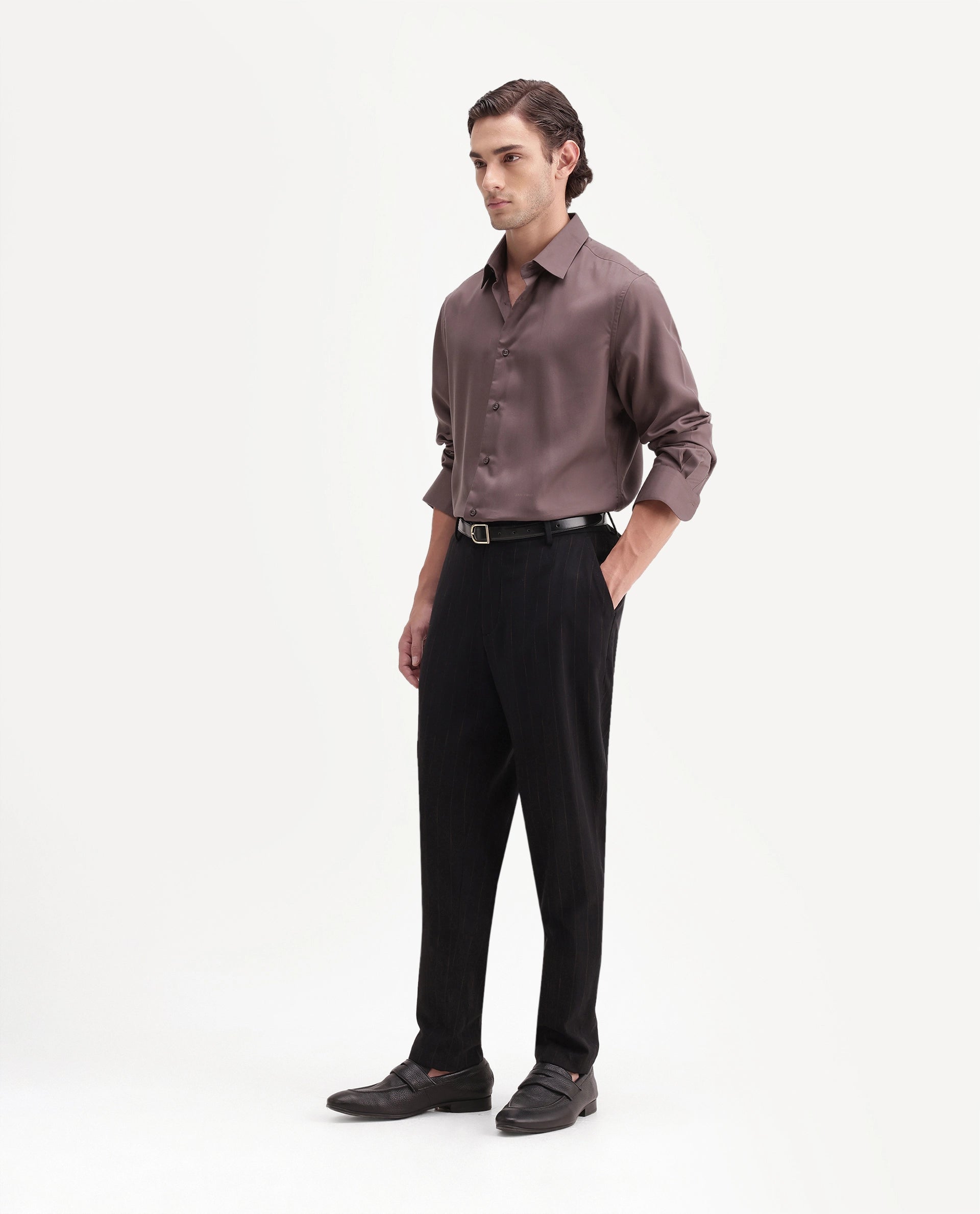 Rare Rabbit Men's Jlo-A26 Primary Black Linen Blend Button And Zip Regular Striped Trouser
