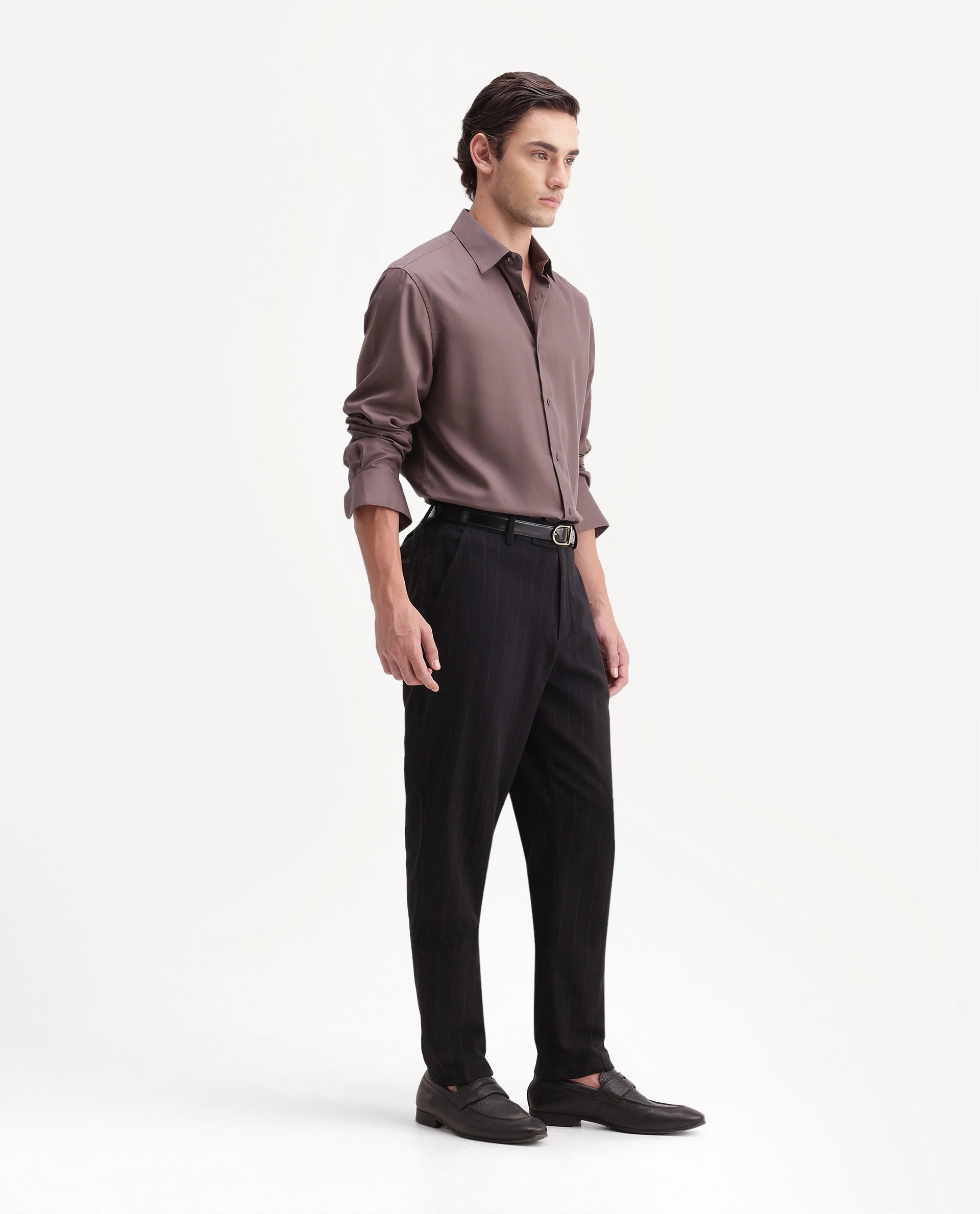Rare Rabbit Men's Jlo-A26 Primary Black Linen Blend Button And Zip Regular Striped Trouser
