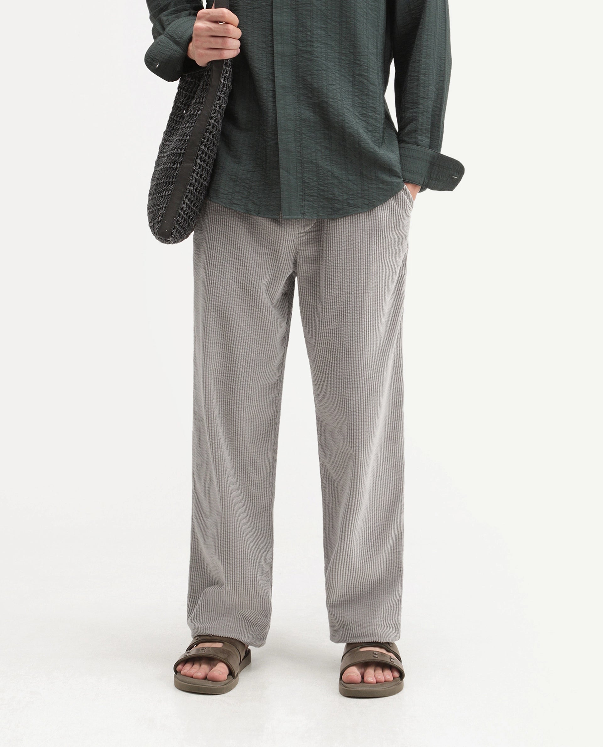 Rare Rabbit Men's Cort Light Grey Cotton Drawstring Regular Plain Trouser