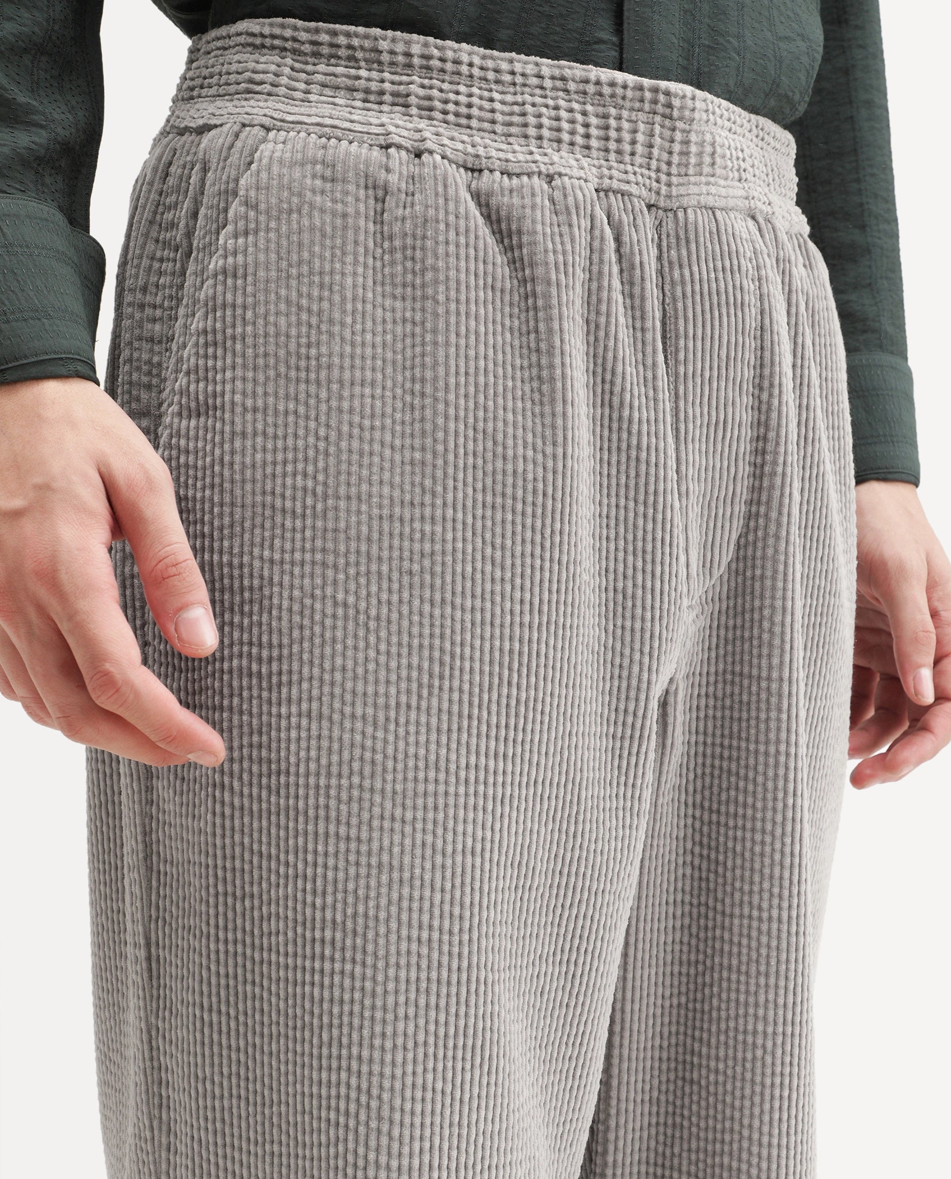Rare Rabbit Men's Cort Light Grey Cotton Drawstring Regular Plain Trouser