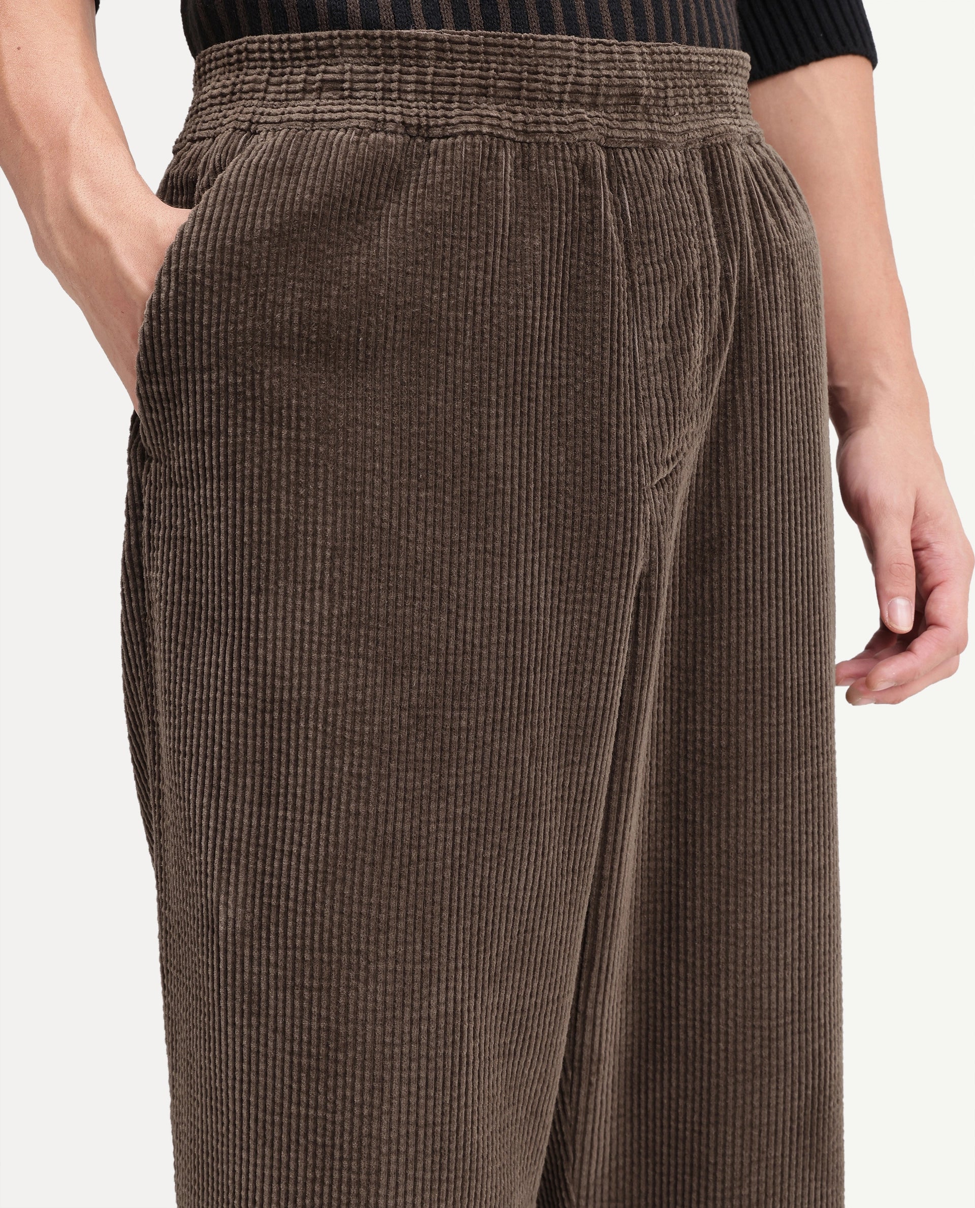 Rare Rabbit Men's Cort Light Brown Cotton Drawstring Regular Plain Trouser