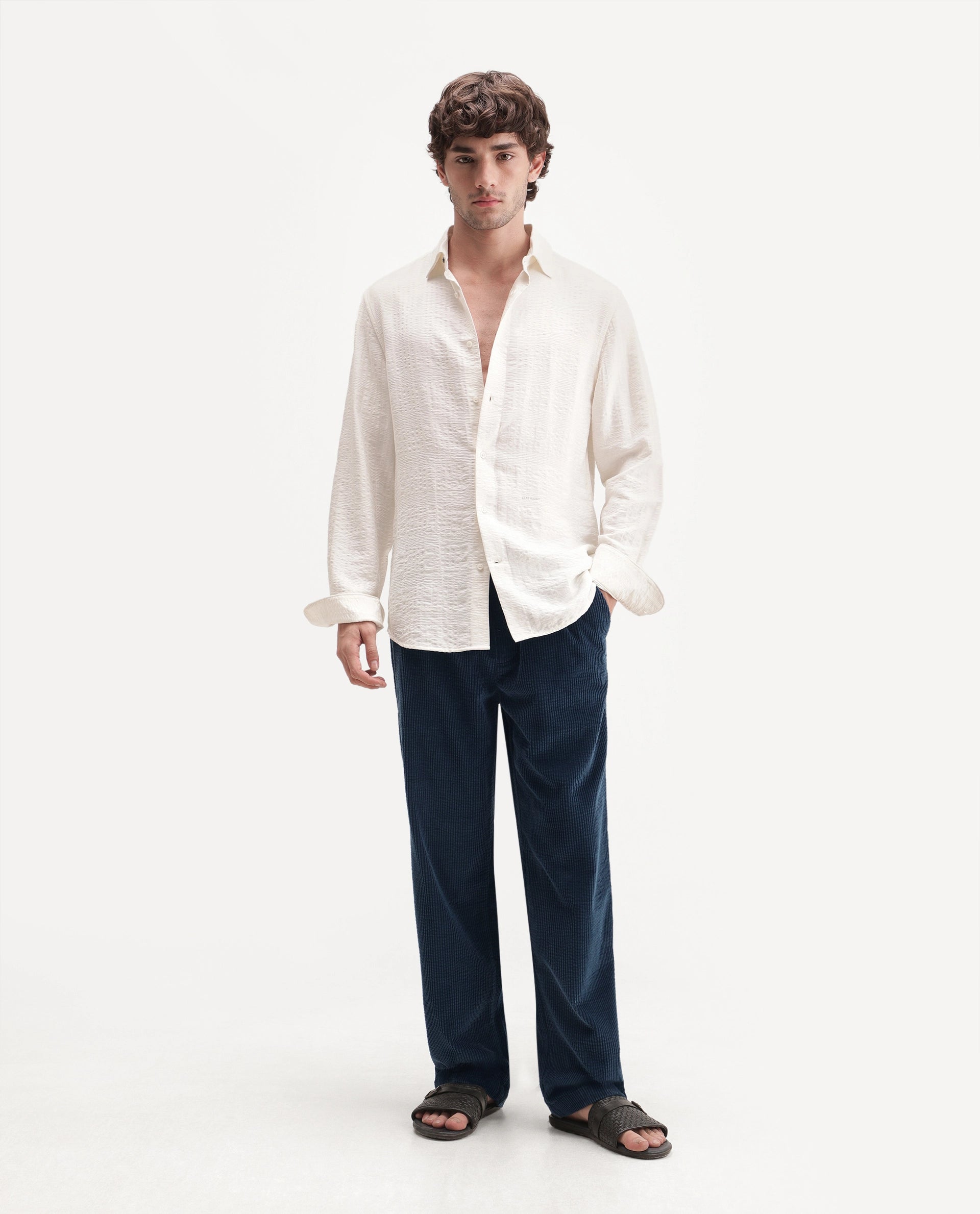 Rare Rabbit Men's Cort Dark Navy Cotton Drawstring Regular Fit Plain Trouser