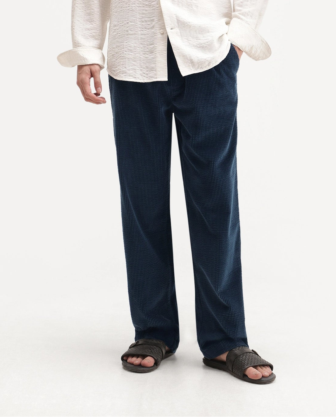 Rare Rabbit Men's Cort Dark Navy Cotton Drawstring Regular Fit Plain Trouser