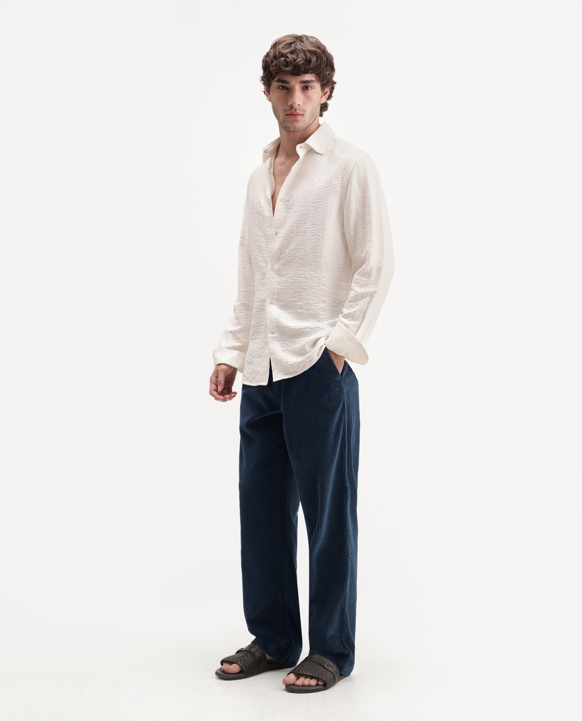 Rare Rabbit Men's Cort Dark Navy Cotton Drawstring Regular Fit Plain Trouser