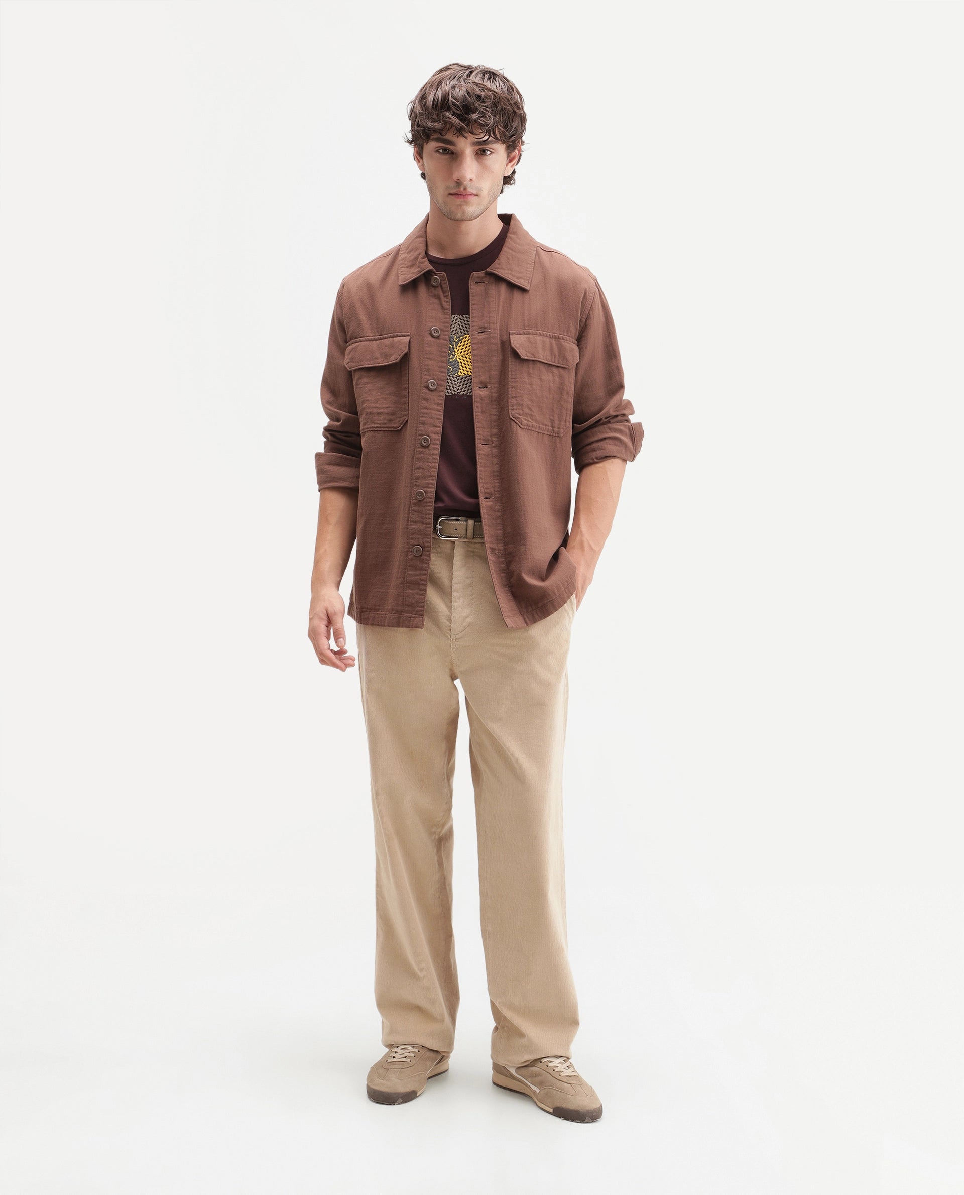 Rare Rabbit Men's Cordo Primary Off White Cotton Blend Button And Zip Regular Plain Trouser