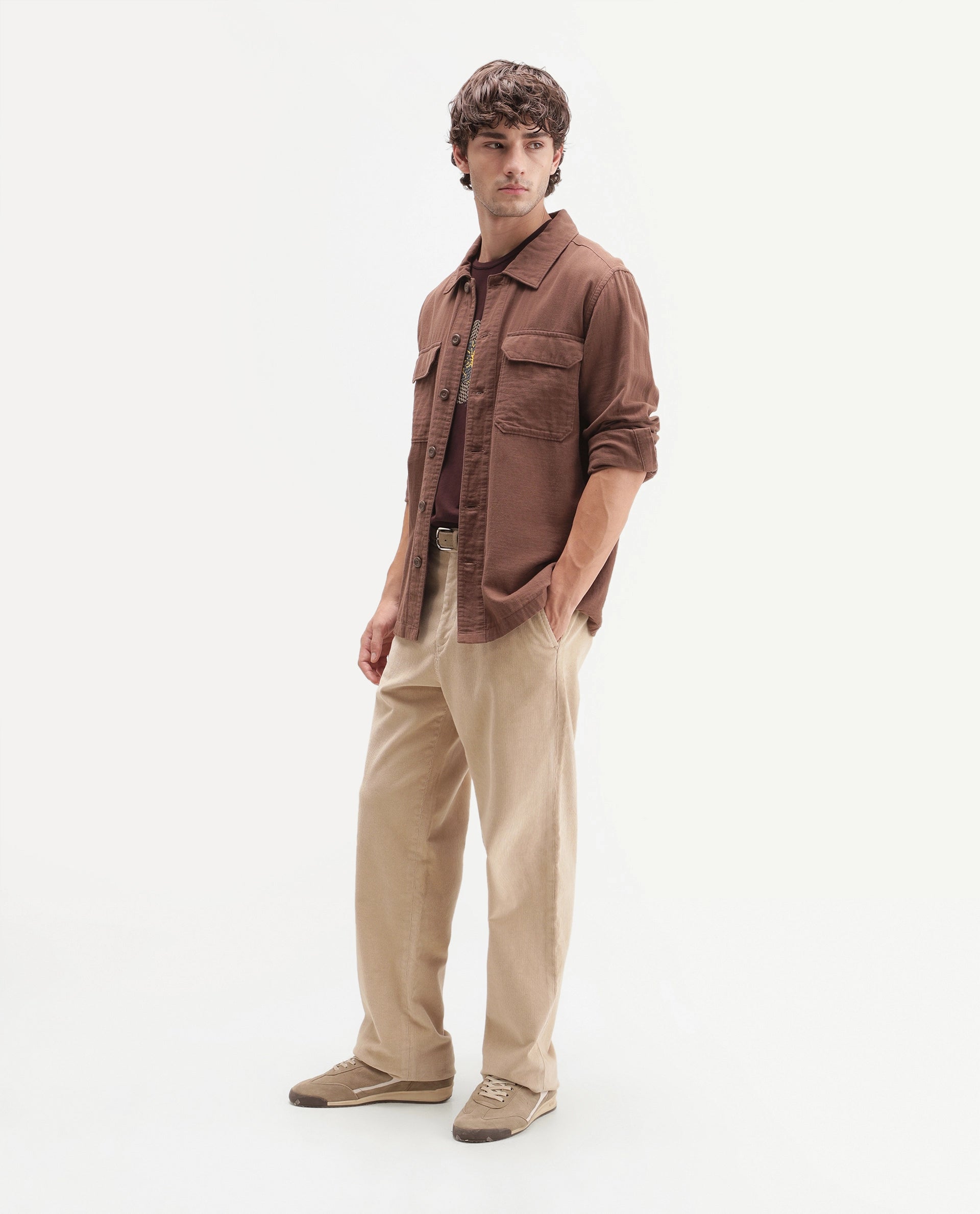 Rare Rabbit Men's Cordo Primary Off White Cotton Blend Button And Zip Regular Plain Trouser