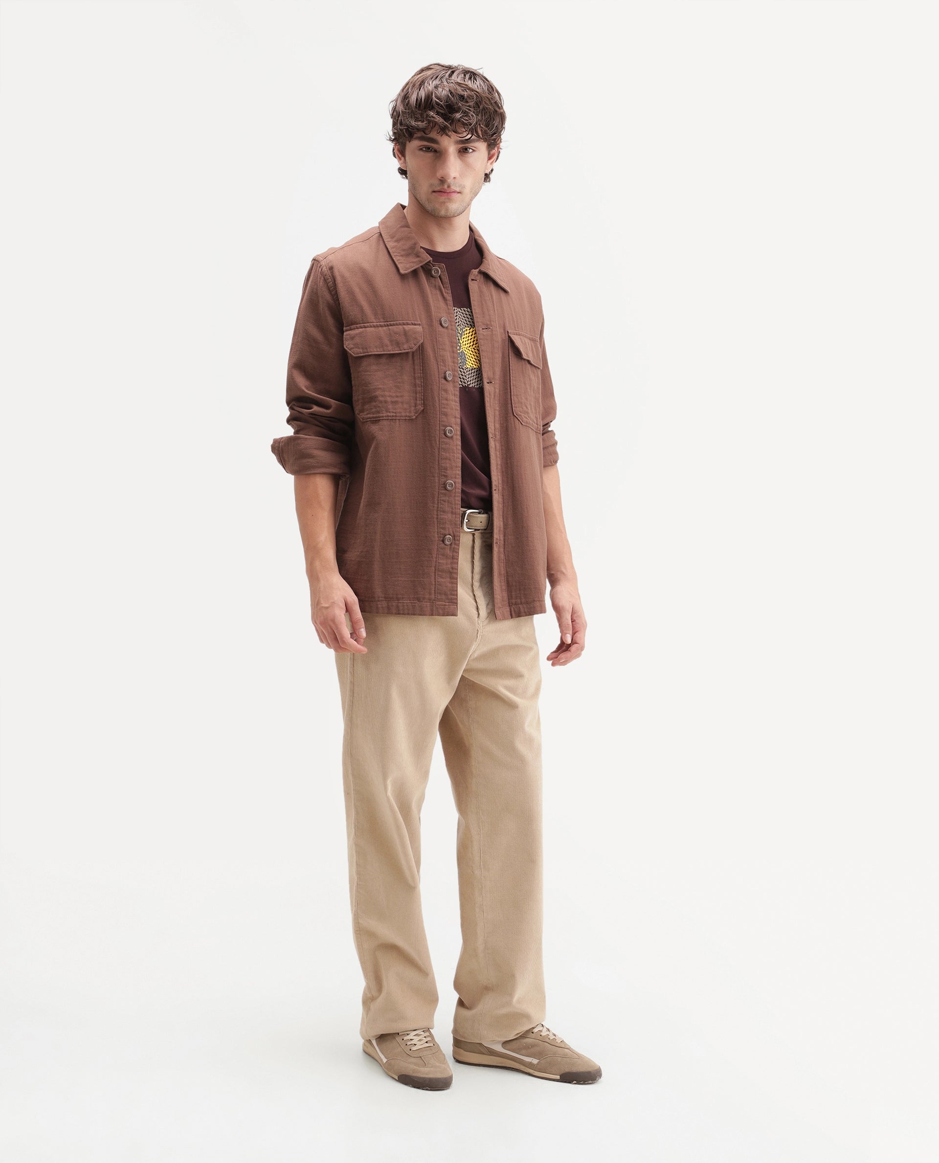 Rare Rabbit Men's Cordo Primary Off White Cotton Blend Button And Zip Regular Plain Trouser