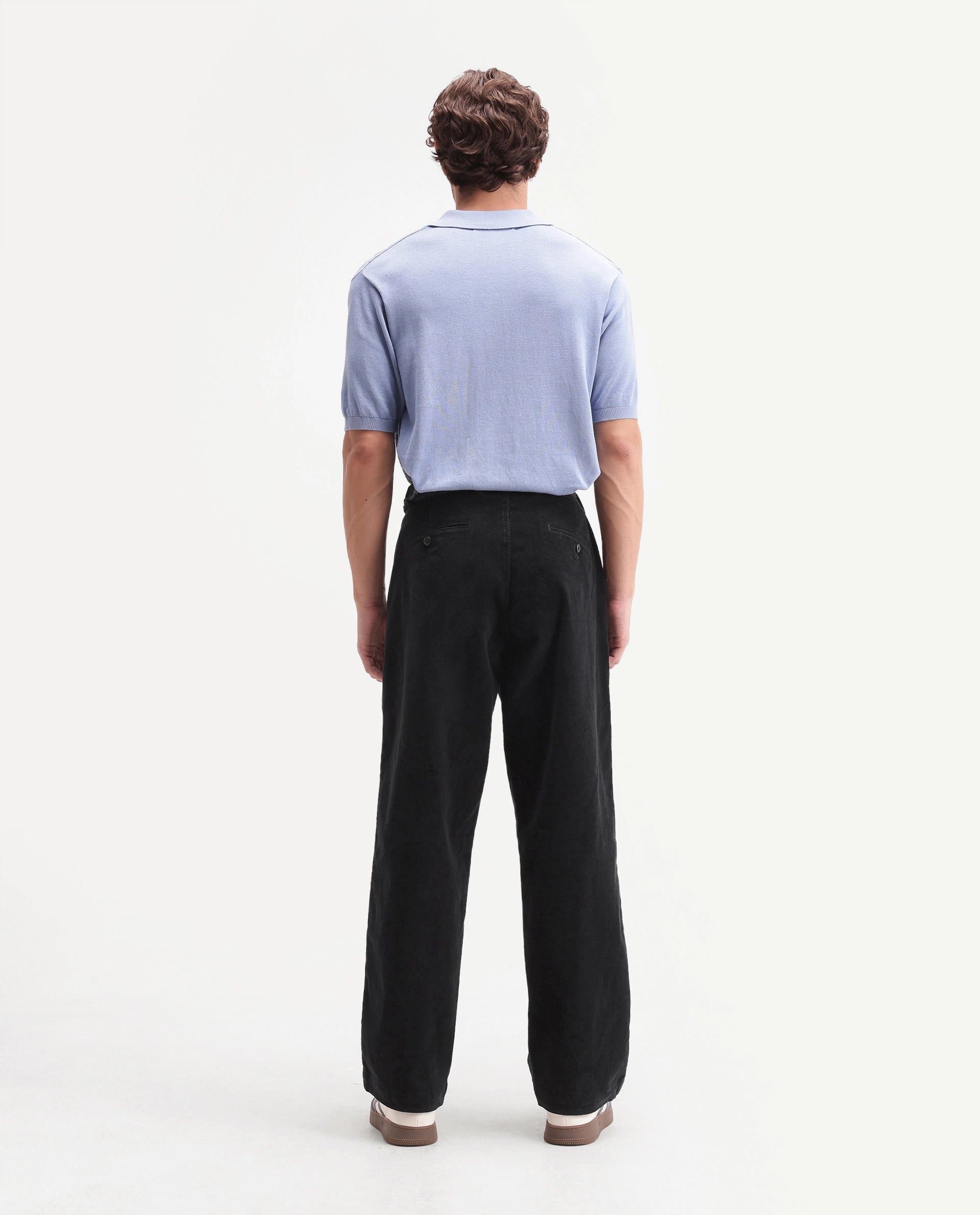 Rare Rabbit Men's Cordo Primary Black Cotton Blend Button And Zip Regular Plain Trouser