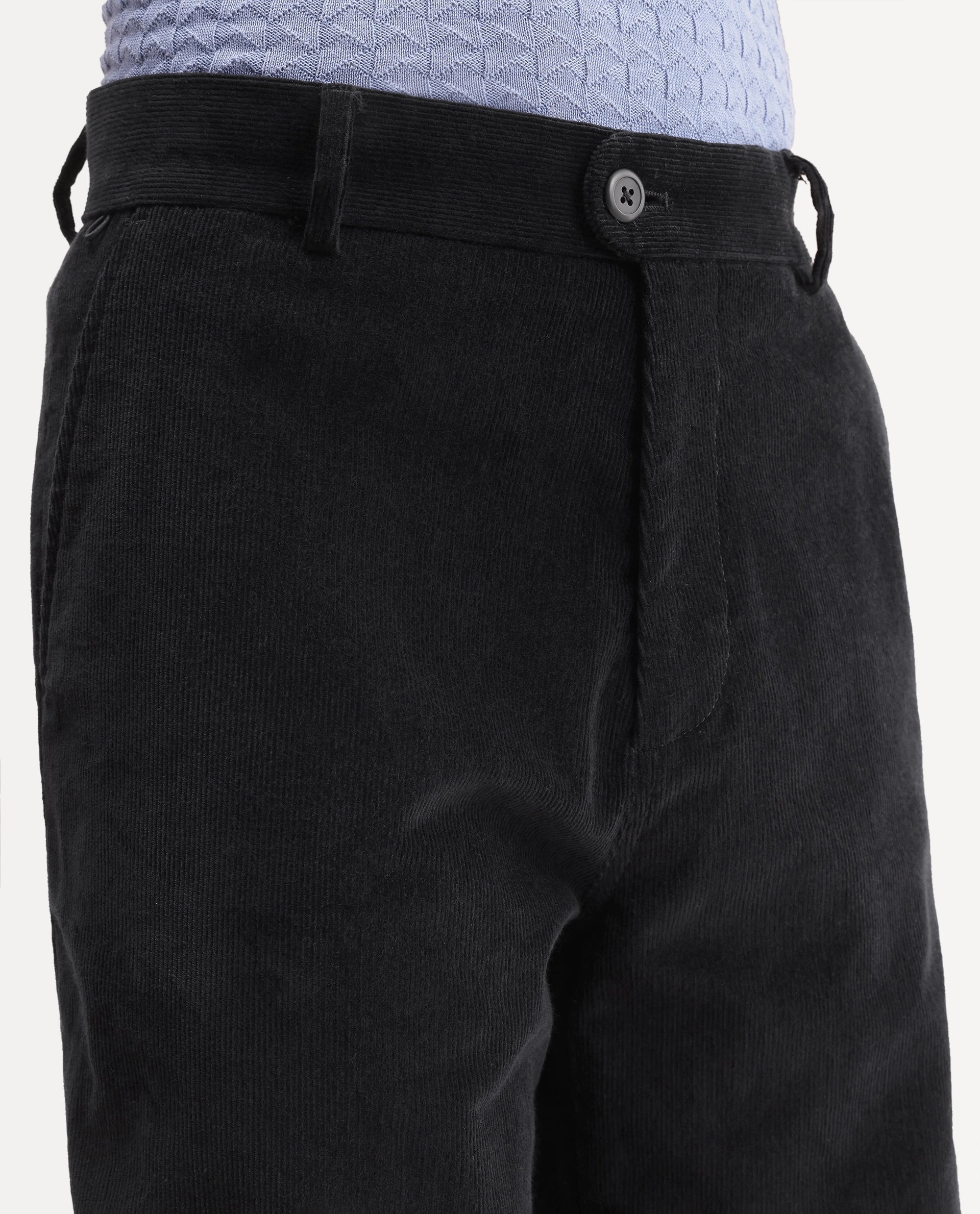 Rare Rabbit Men's Cordo Primary Black Cotton Blend Button And Zip Regular Plain Trouser