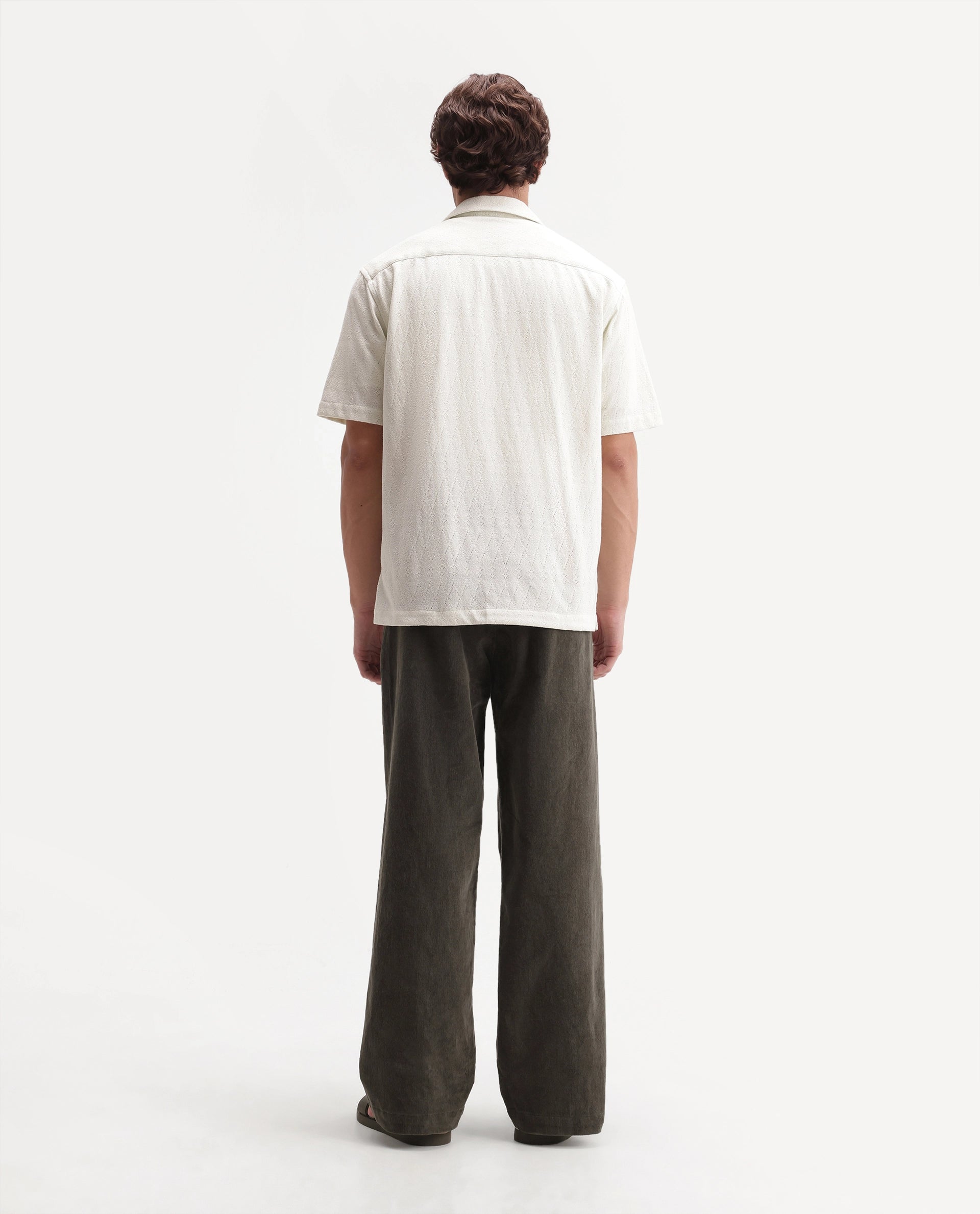 Rare Rabbit Men's Cordo Primary Olive Cotton Blend Button And Zip Regular Plain Trouser
