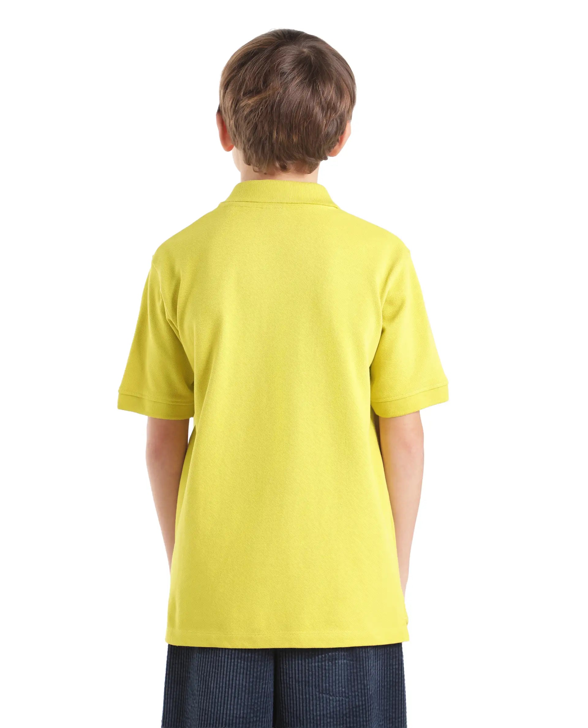 Rare Ones Kids Aviro Fluorescent Yellow Cotton Blend Fabric Button Closure Regular Fit Graphic Print Polo
