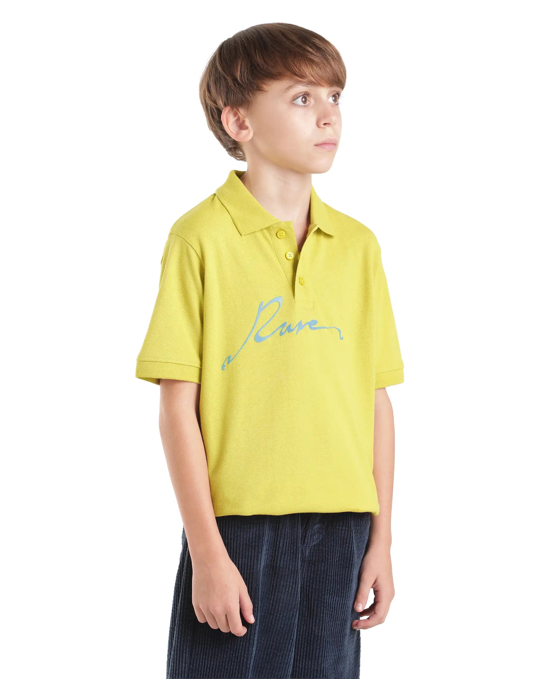 Rare Ones Kids Aviro Fluorescent Yellow Cotton Blend Fabric Button Closure Regular Fit Graphic Print Polo