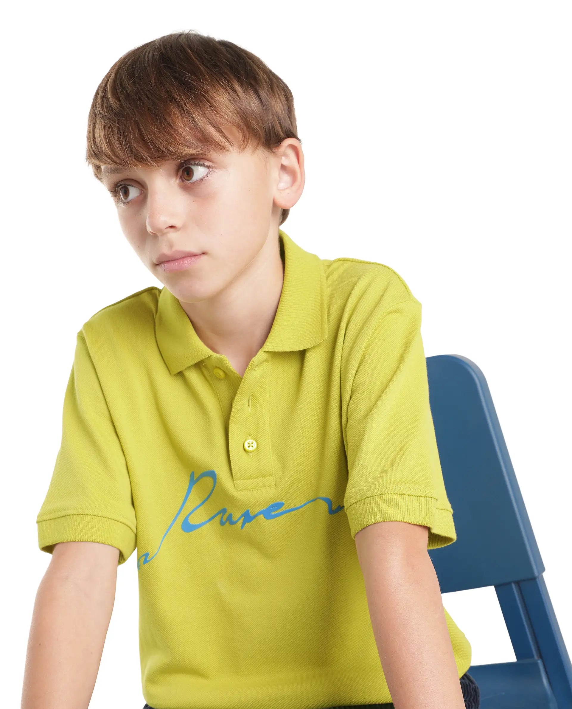 Rare Ones Kids Aviro Fluorescent Yellow Cotton Blend Fabric Button Closure Regular Fit Graphic Print Polo