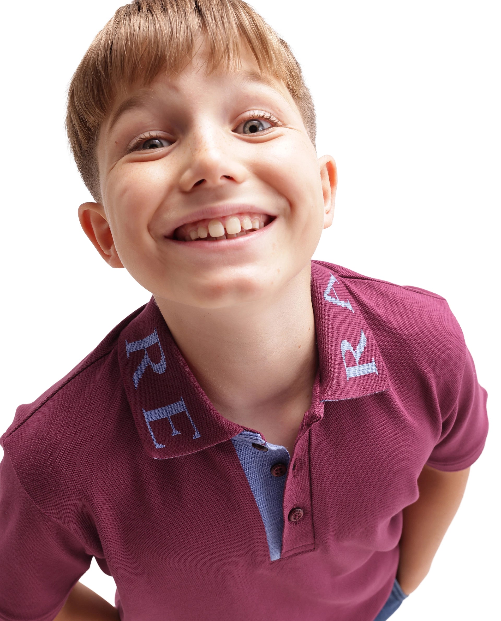 Rare Ones Kids Caves Dark Pink Cotton Blend Fabric Button Closure Regular Fit Jacquard Polo