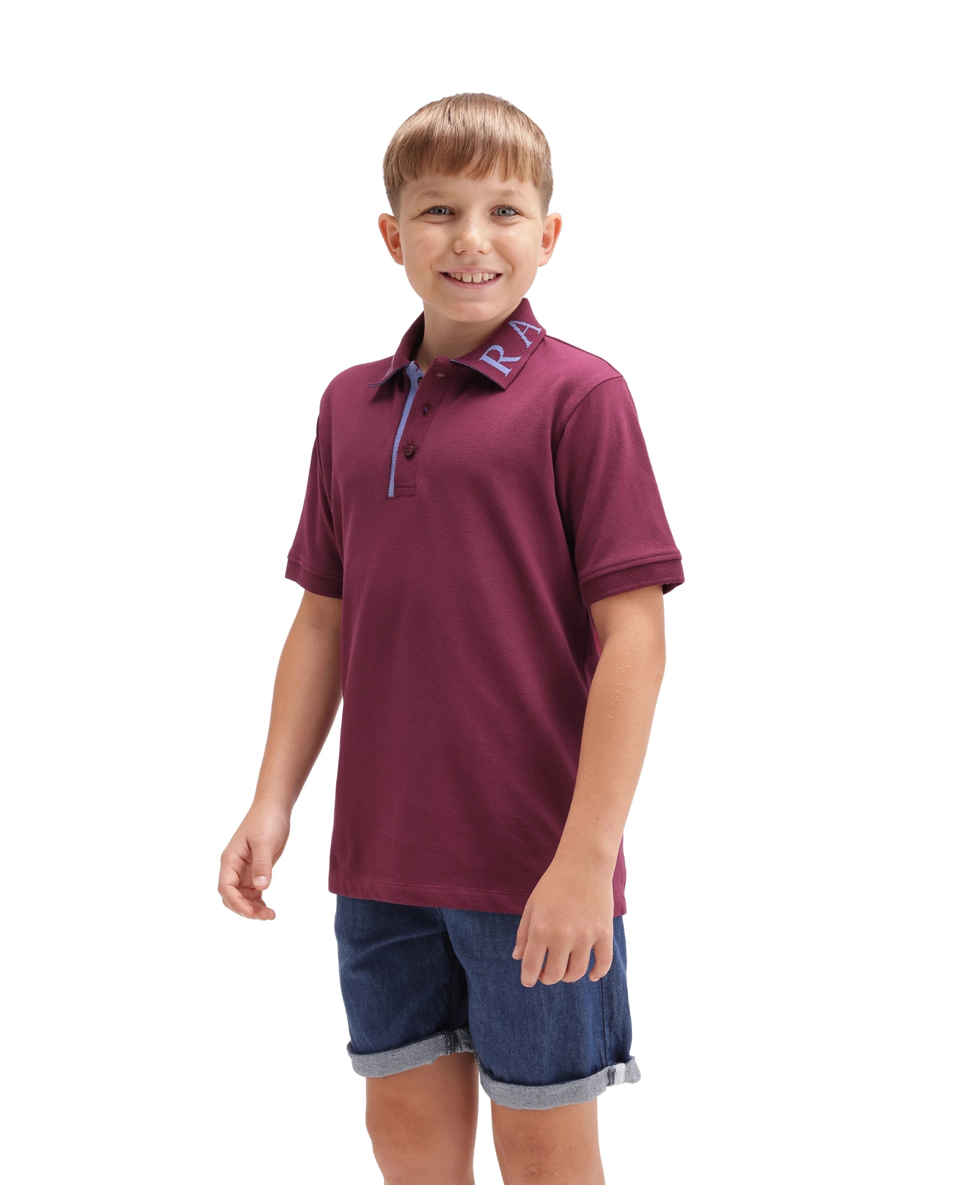 Rare Ones Kids Caves Dark Pink Cotton Blend Fabric Button Closure Regular Fit Jacquard Polo