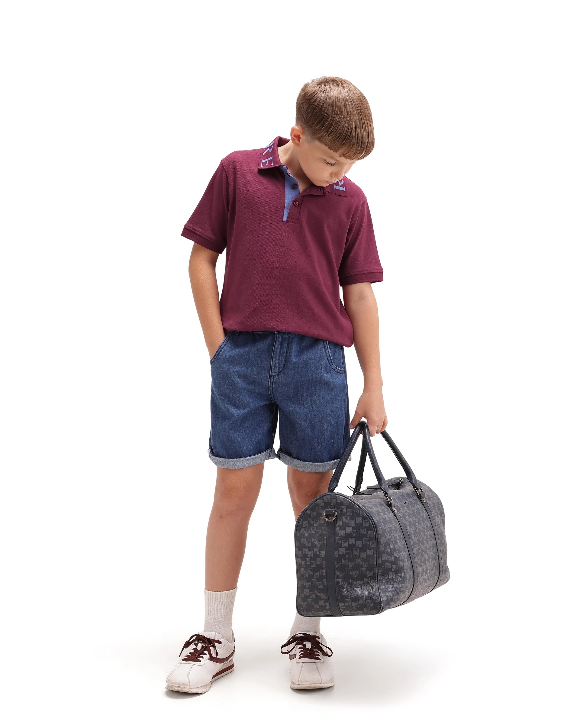 Rare Ones Kids Caves Dark Pink Cotton Blend Fabric Button Closure Regular Fit Jacquard Polo